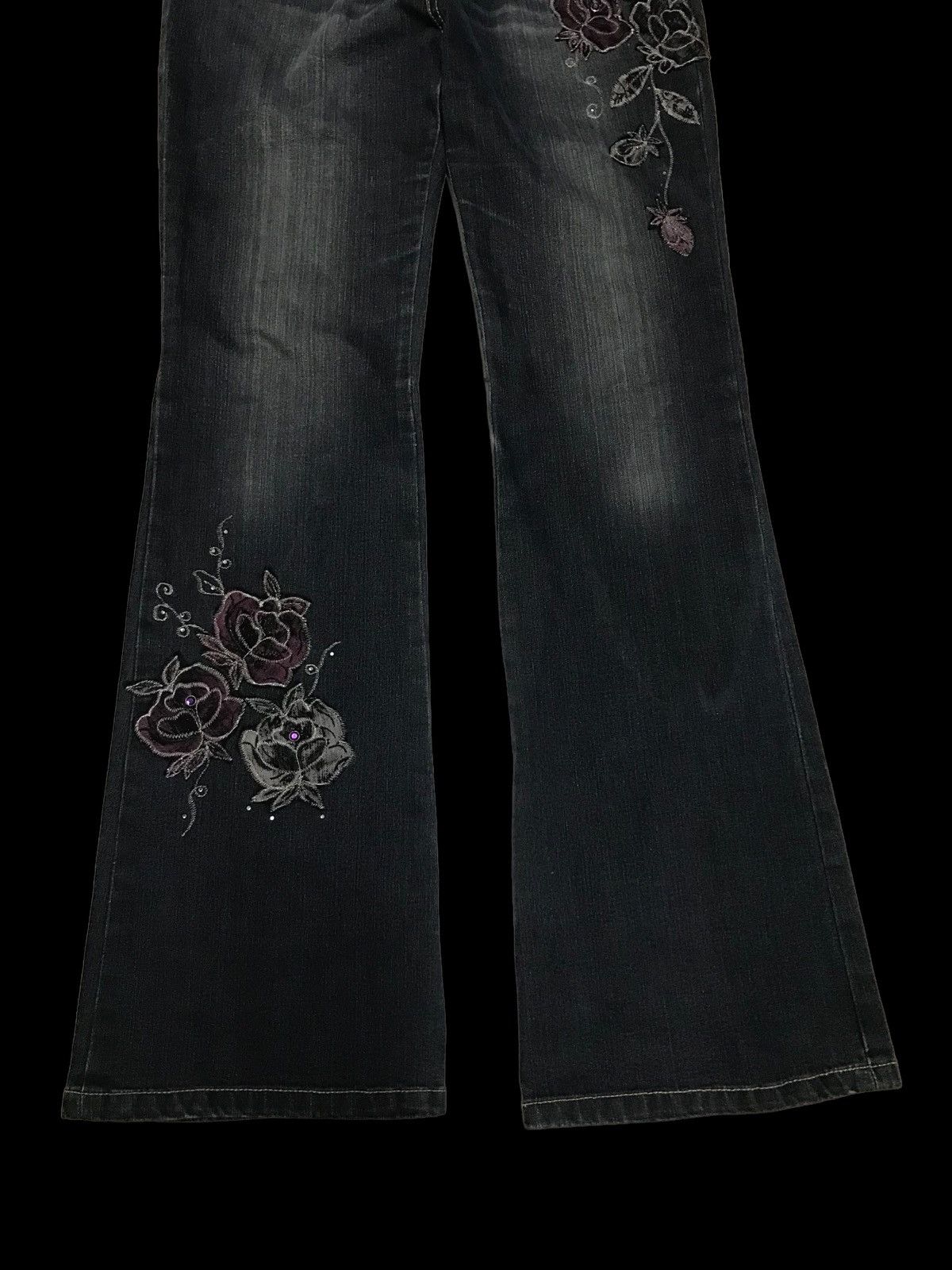 Hysteric Glamour × If Six Was Nine Mega Flared 🔥 Embroidery Flower Denim Jeans Pants Size 29" - 2 Thumbnail