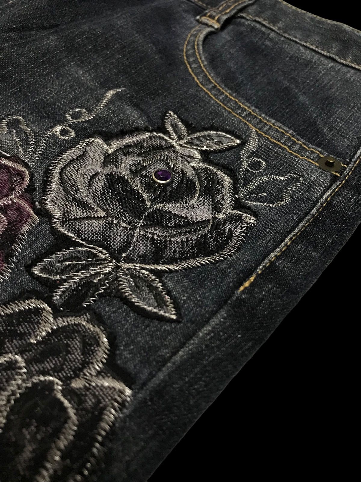 Hysteric Glamour × If Six Was Nine Mega Flared 🔥 Embroidery Flower Denim Jeans Pants Size 29" - 4 Thumbnail