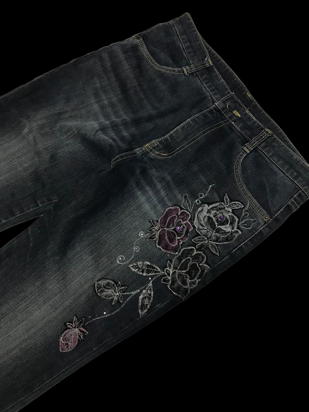 Hysteric Glamour × If Six Was Nine Mega Flared 🔥 Embroidery Flower Denim Jeans Pants Size 29" - 3 Thumbnail