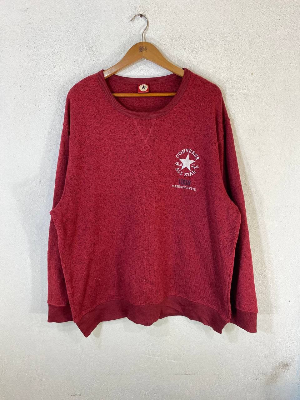 image of Converse All Star Maroon Sweatshirt Embrioded Logo, Men's (Size 2XL)