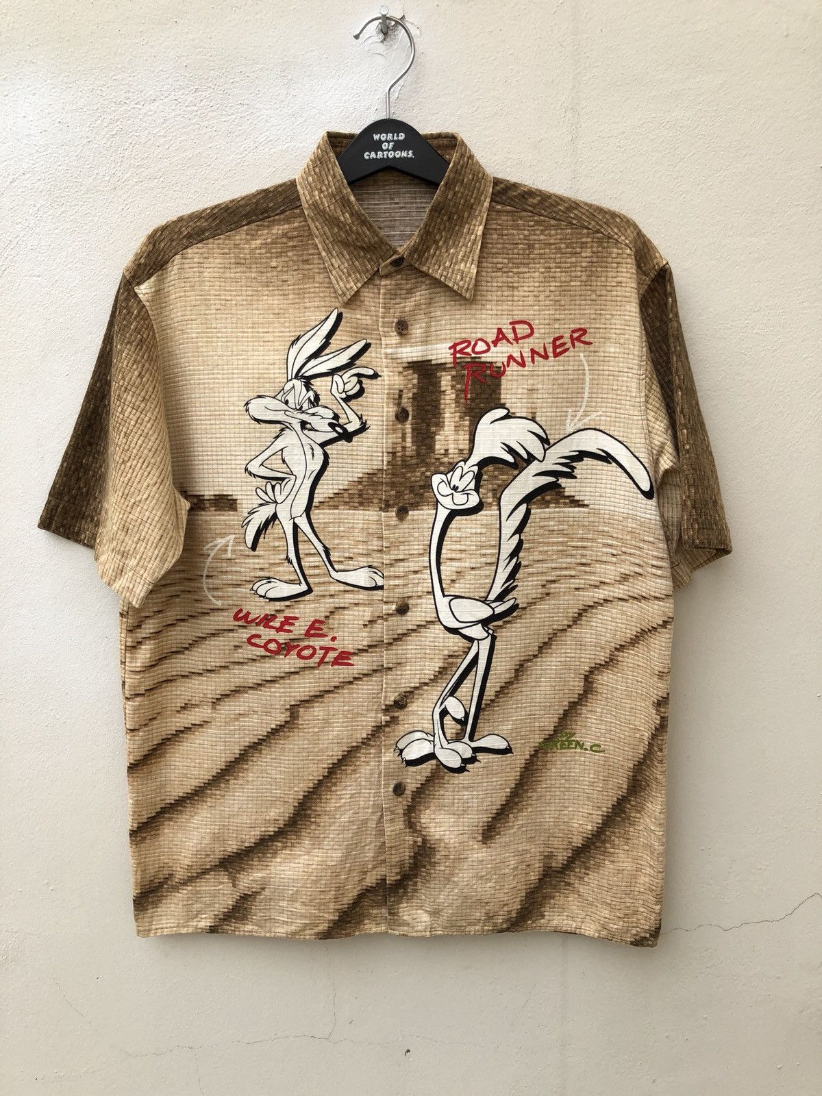 Vintage 2001 Greenclubs X Warner Bros Roadrunner Coyote Shirt Size US L / EU 52-54 / 3 - 1 Thumbnail