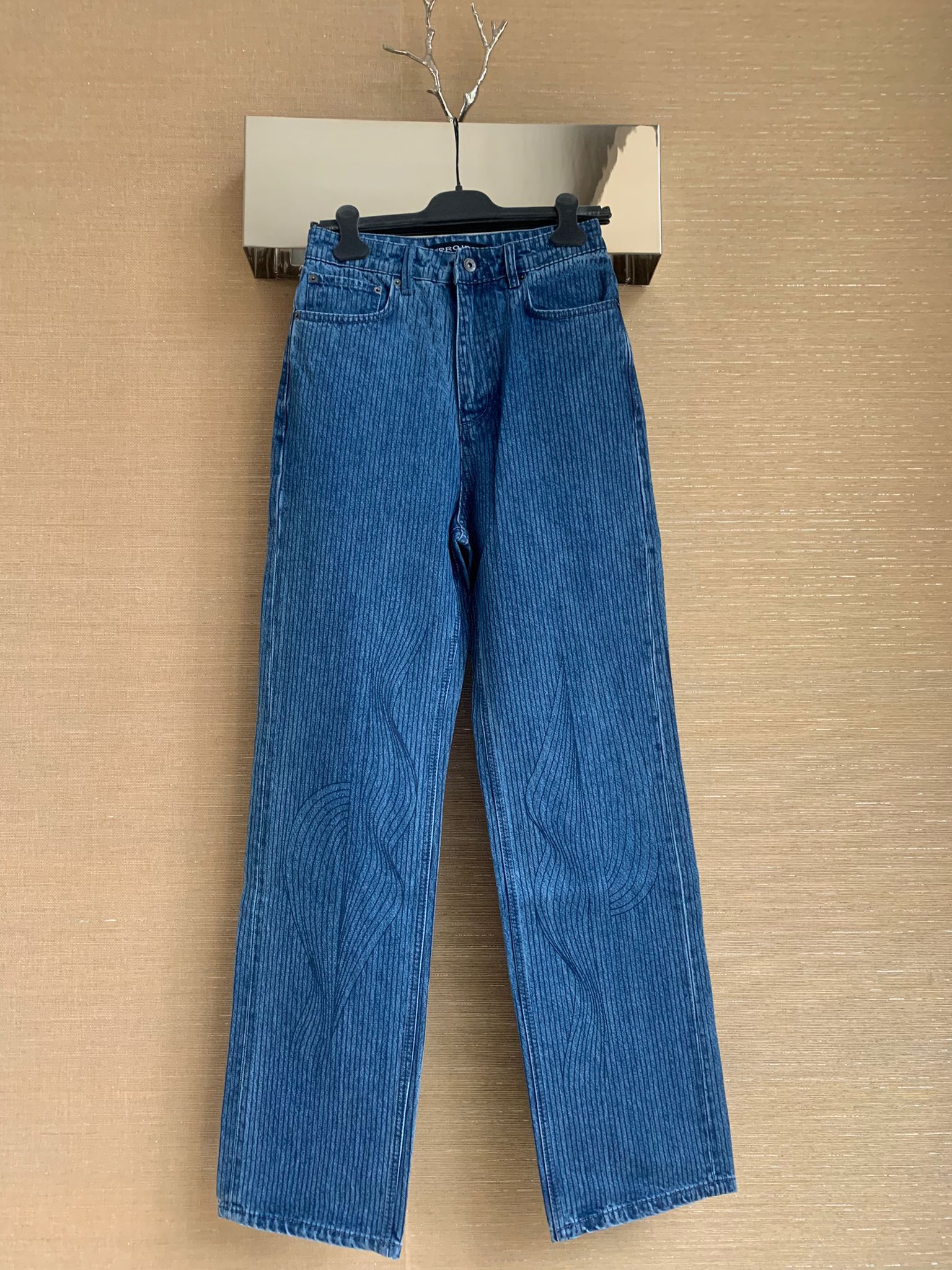 Vine Embroidery Denim in Blue Indigo
