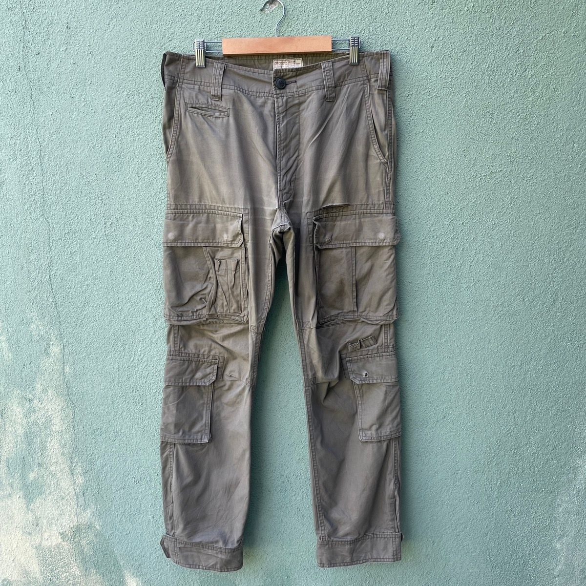 Pre-owned Purple Vintage  And Yellow Distressed 9 Pocket Cargo Pants In Grey