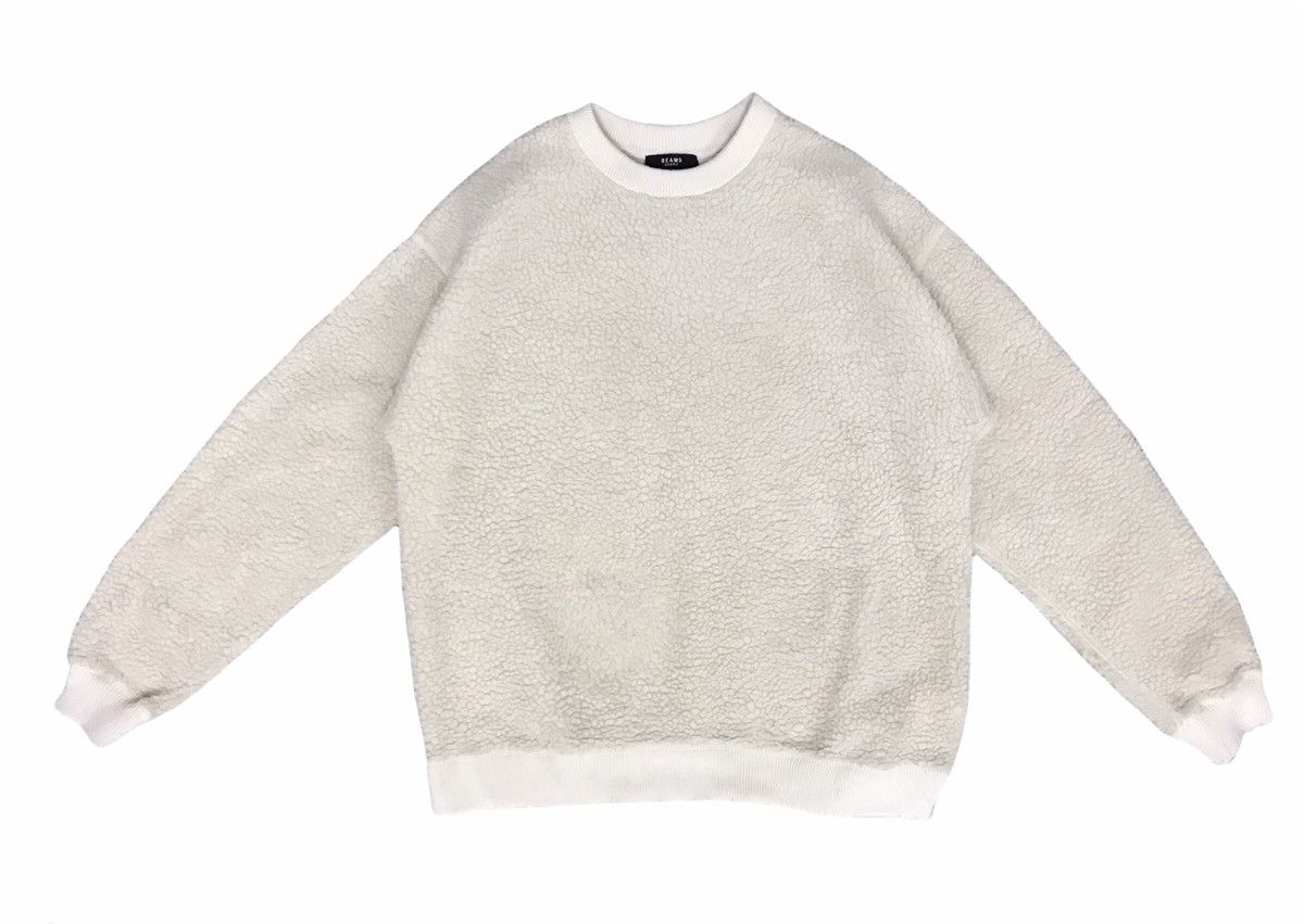 image of Beams Plus Vintage Beams Heart Minimalist Deep Pile Fleece Sweatshirt in White, Men's (Size Large)