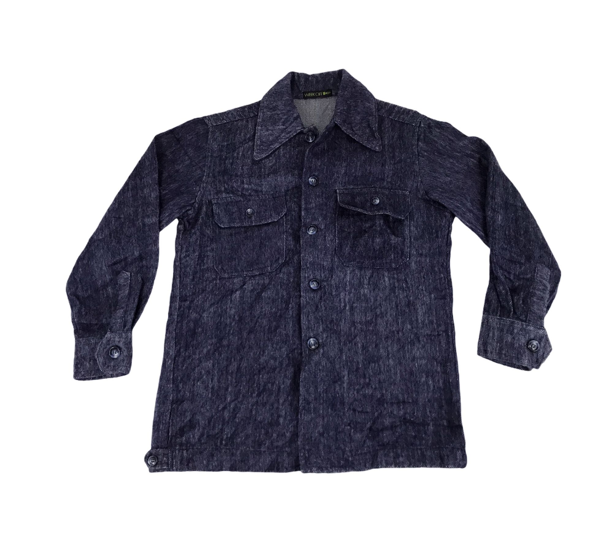 Image of Vintage Week Off Brand Classic Western Indigo Denim Flannel Jacket in Blue, Men's (Size Small)