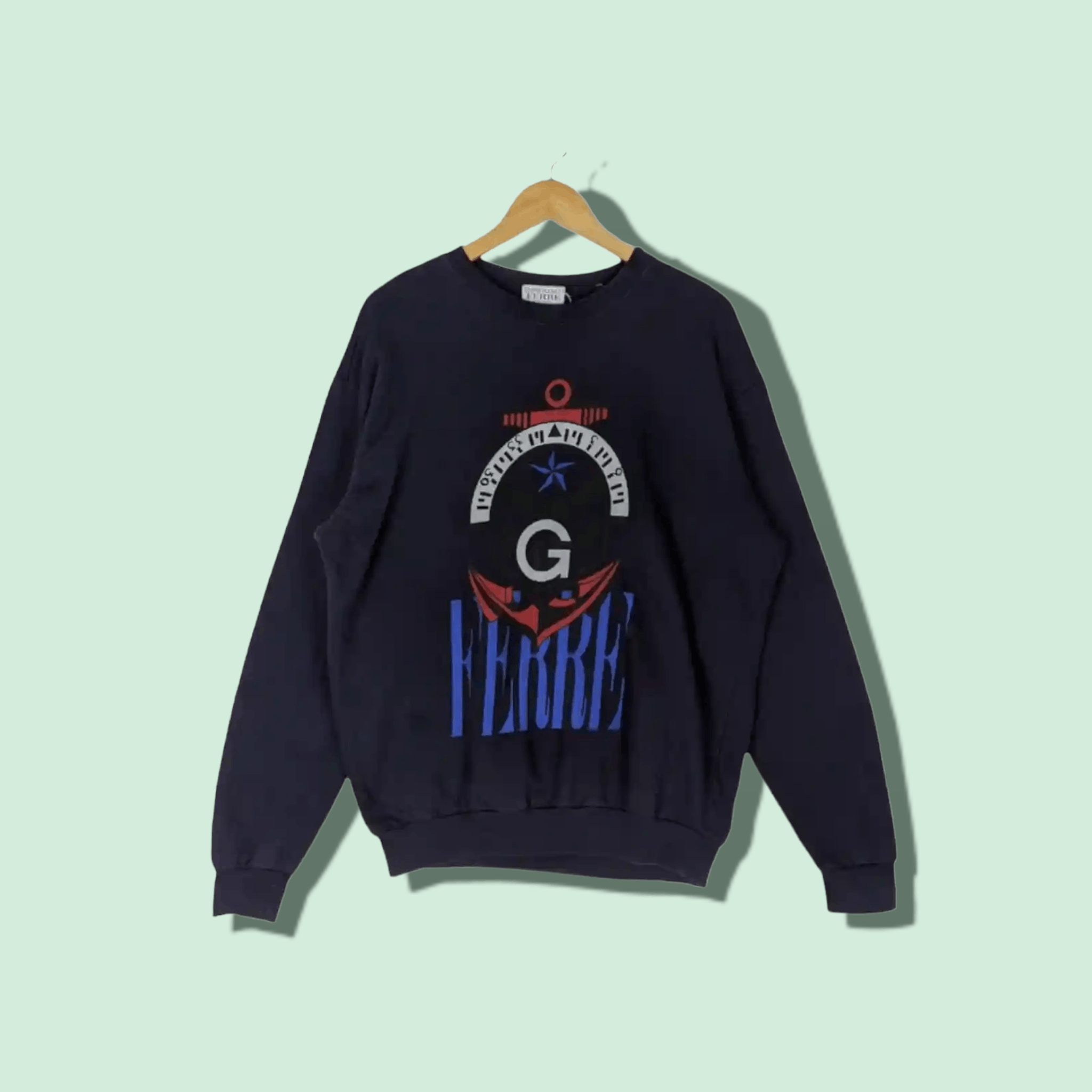 image of Ferre x Gianfranco Ferre Big Logo Jumper Sweatshirt in Blue Black, Men's (Size XL)