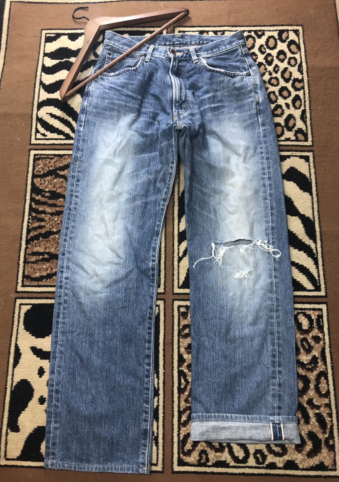 Edwin × Vintage VINTAGE SELVEDGE EDWIN 505 BLUE WASH DISTRESSED GRUNGE DENIM Size US 29 - 1 Thumbnail