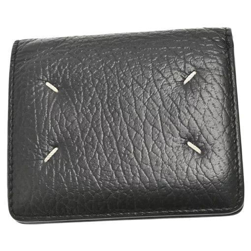 Wallets Black Leather 2-fold Plain
