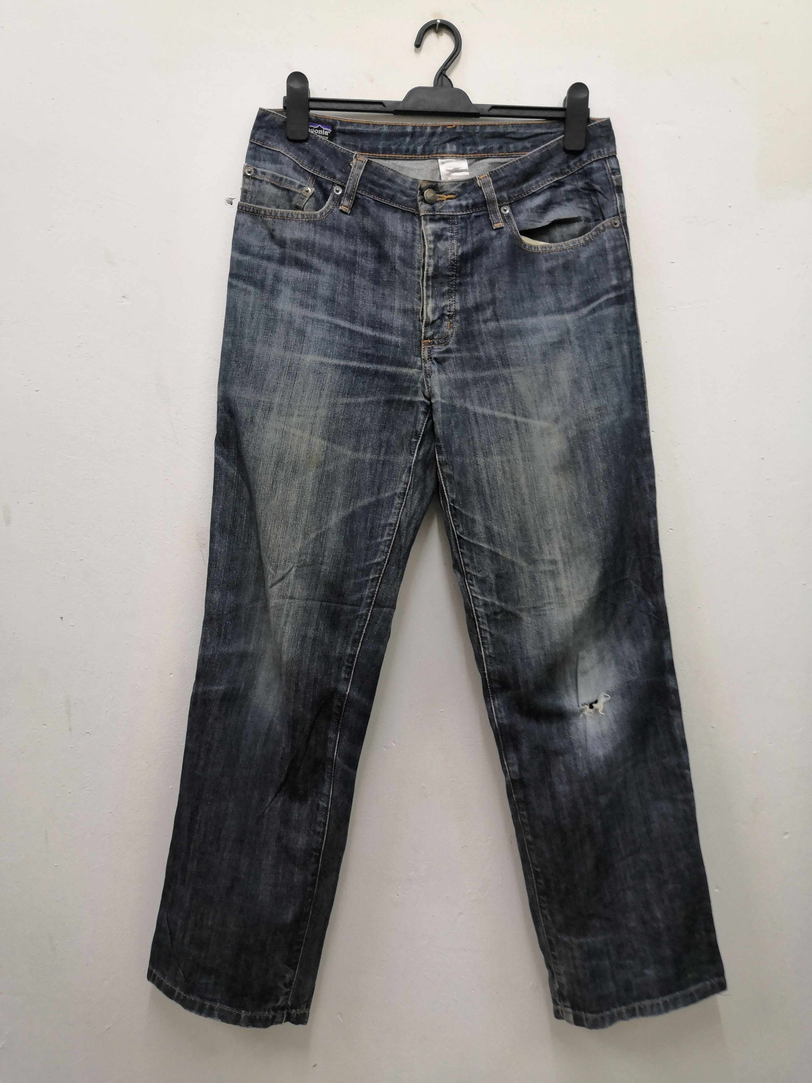 image of Distressed Denim x Jean Need Gone Today Patagonia Denim Distressed Jean in Dark Denim Blue (Size 32