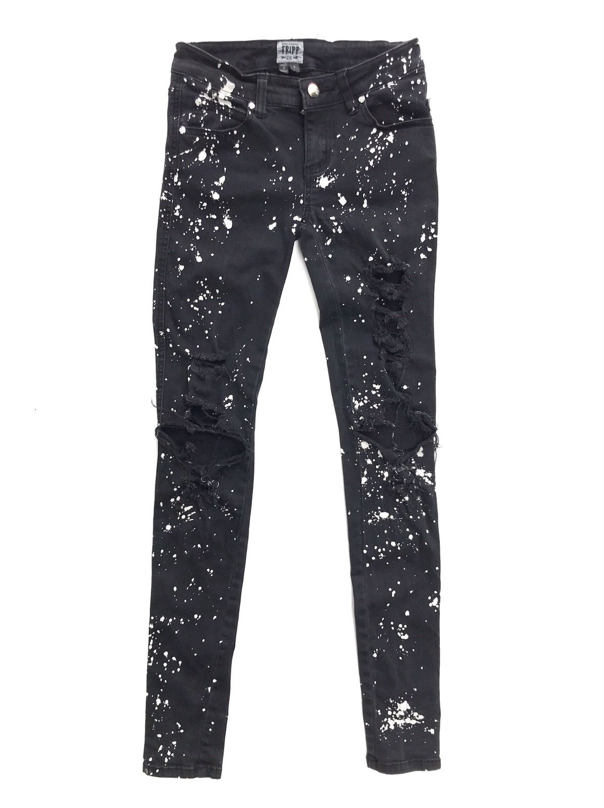 image of Tripp NYC Black Acid Wash Design Destroy Ripped Jeans, Men's (Size 26)