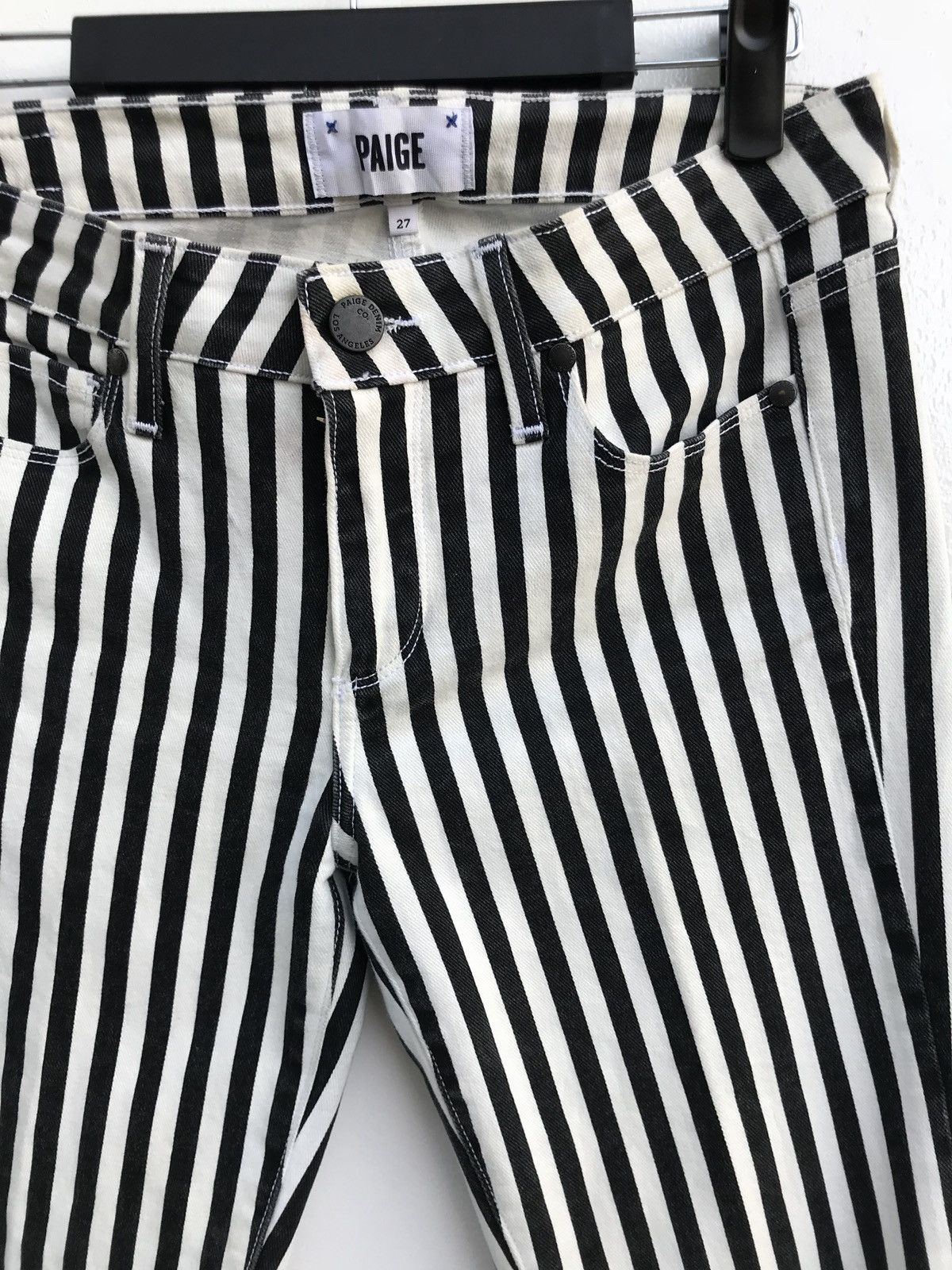 Designer × Paige Paige Stripe Prisoners Skinny Pants Saint Laurent Style Size US 27 - 3 Thumbnail