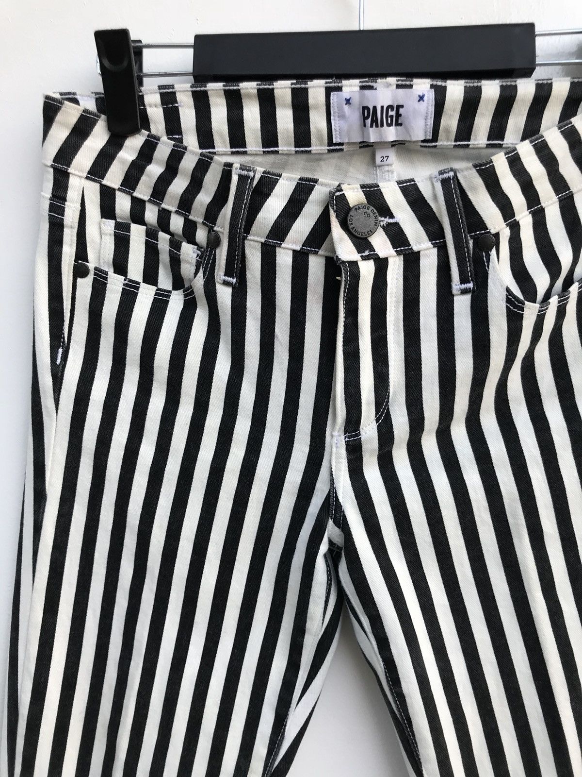 Designer × Paige Paige Stripe Prisoners Skinny Pants Saint Laurent Style Size US 27 - 2 Thumbnail