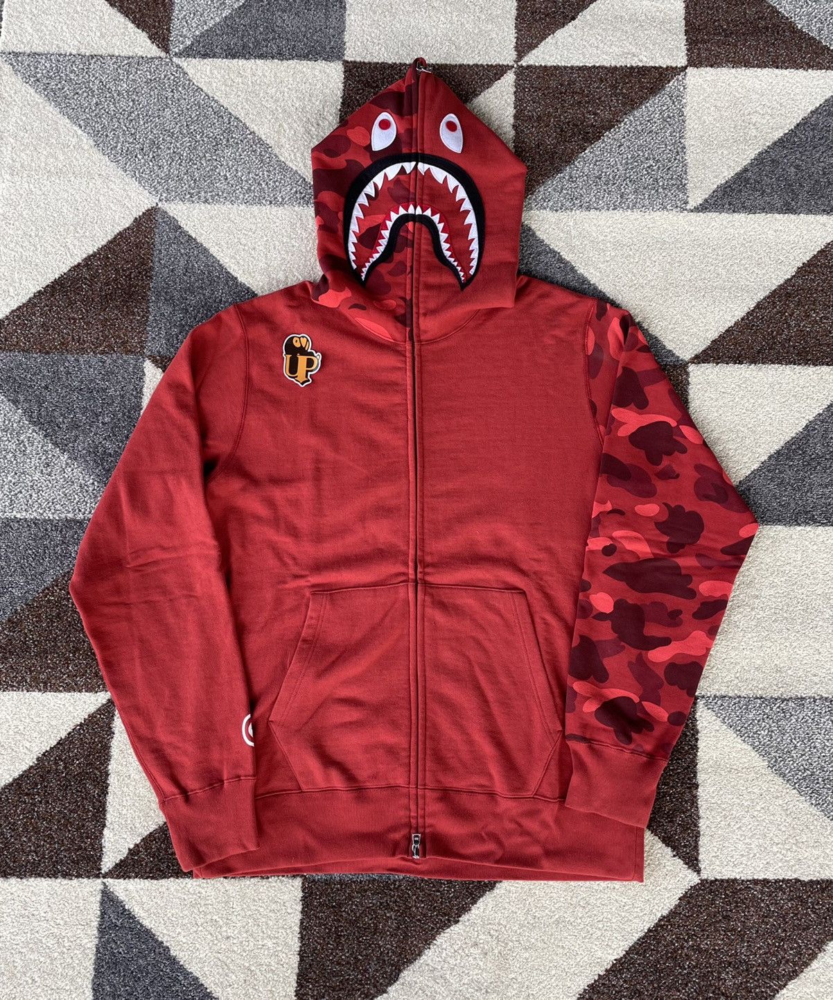 image of Bape Half Red Camo Shark Hoodie, Men's (Size XL)