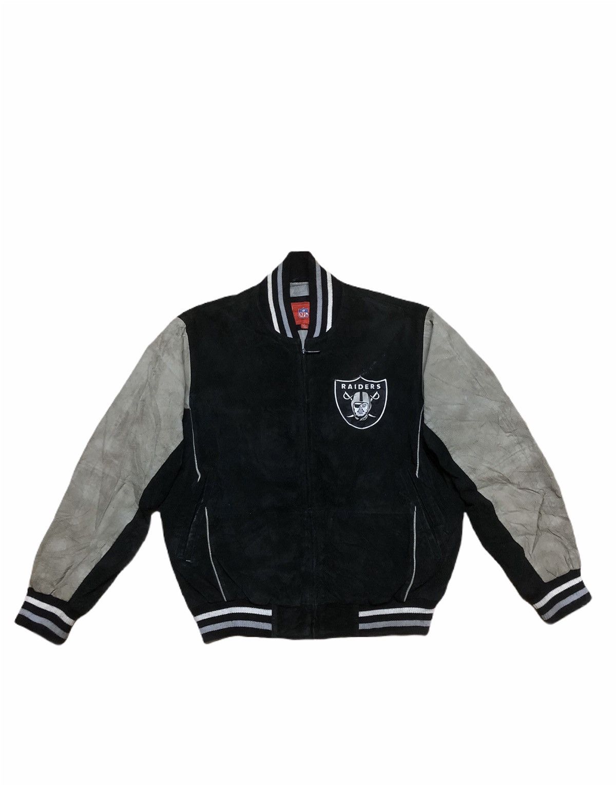 Leather × NFL 💰BINDING OFFER 💸Vintage Varsity RAIDERS‘BIGGEST LOGO’ Size US L / EU 52-54 / 3 - 4 Thumbnail