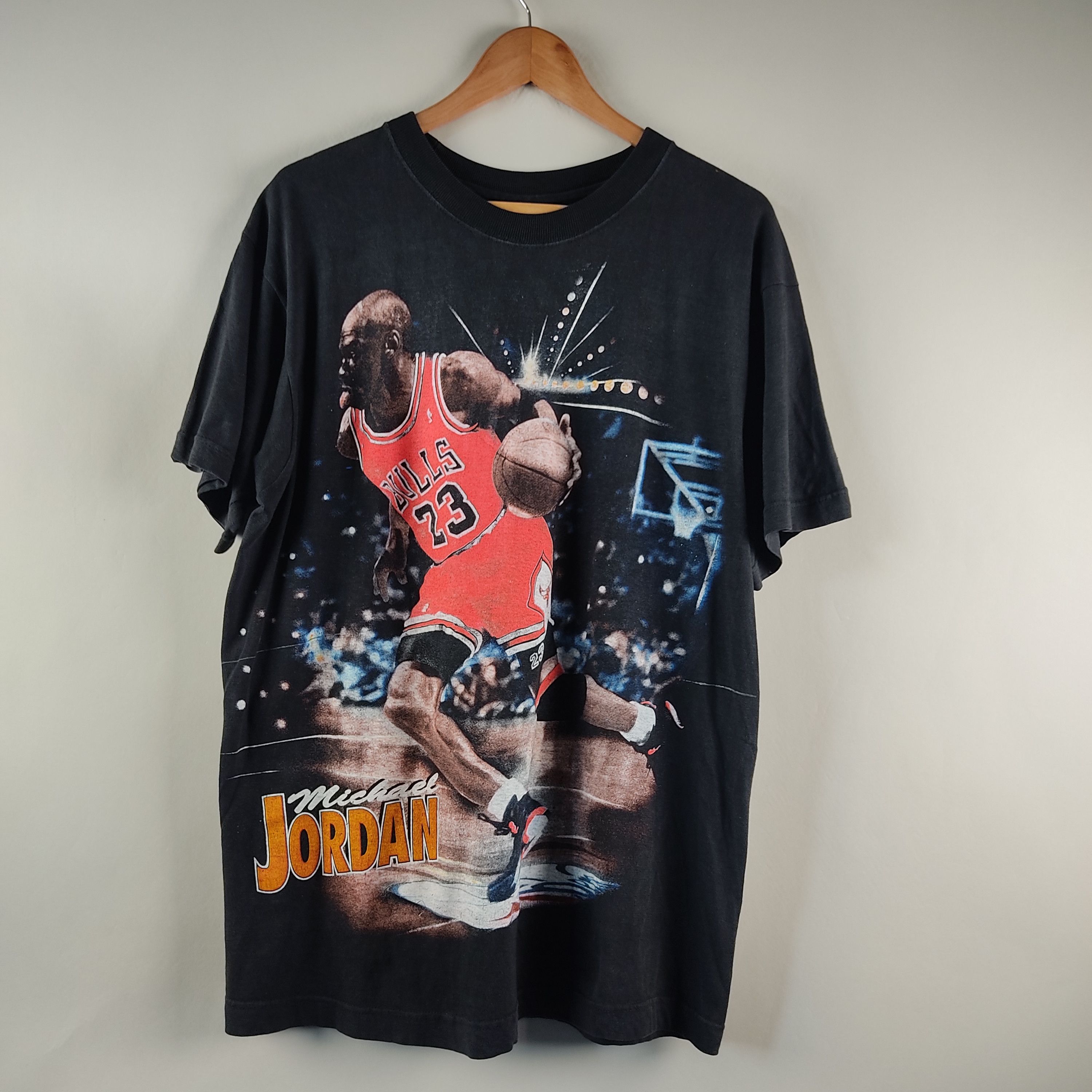 image of NBA x Rap Tees 90's Michael Jordan Chicago Bulls Raptee in Black, Men's (Size XL)