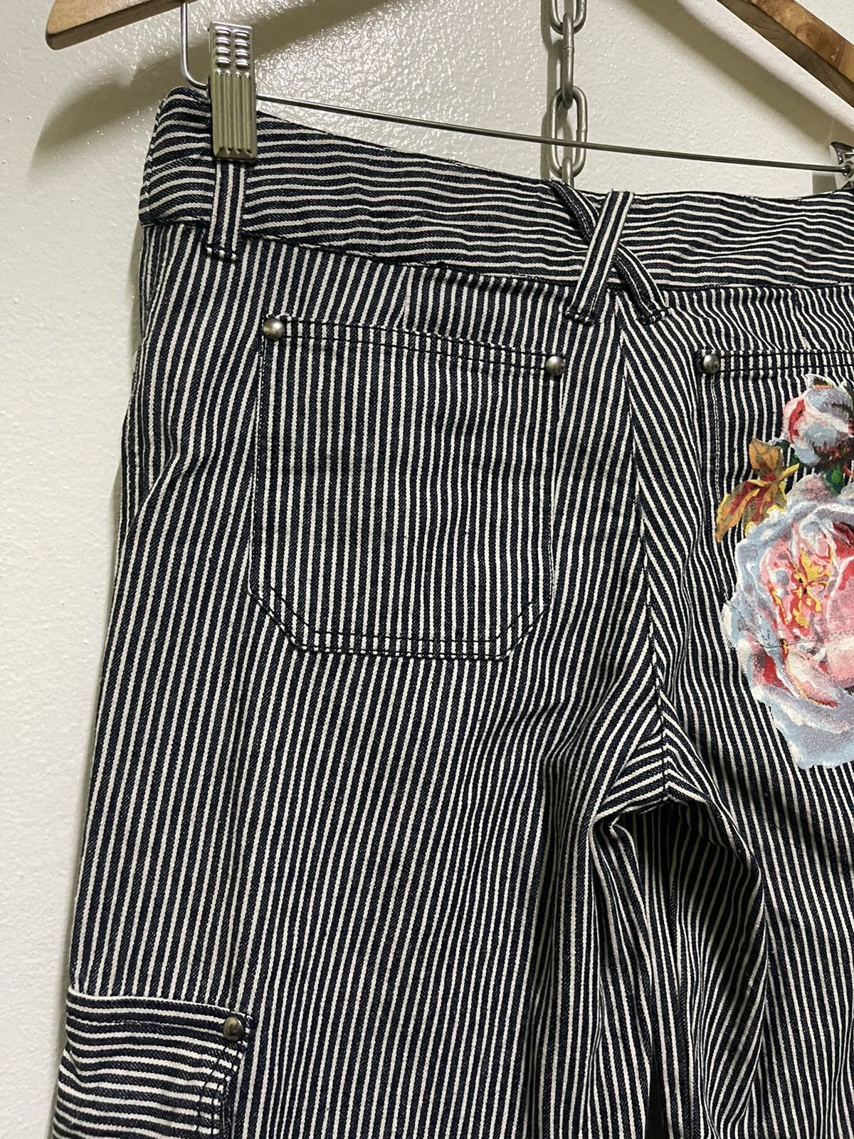 Designer Nicole Hickory Wide Legs Jeans Cargo Flare Flower Painting Size 30" / US 8 / IT 44 - 12 Thumbnail