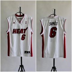 Adidas Lebron James #6 Miami Heat Jersey Black and Red Size Medium