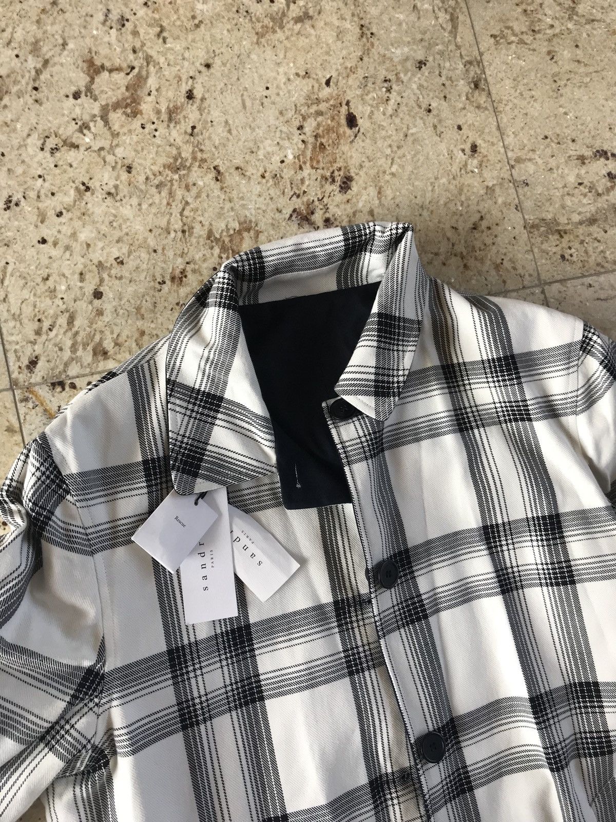Sandro White Tartan & Navy Reversible Light Coat Size US XL / EU 56 / 4 - 8 Thumbnail