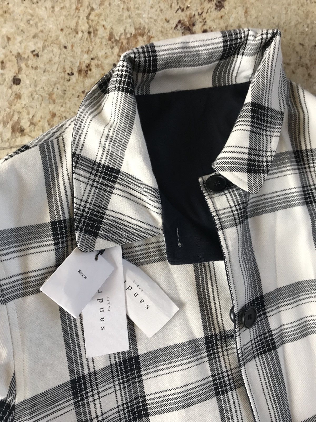 Sandro White Tartan & Navy Reversible Light Coat Size US XL / EU 56 / 4 - 11 Thumbnail