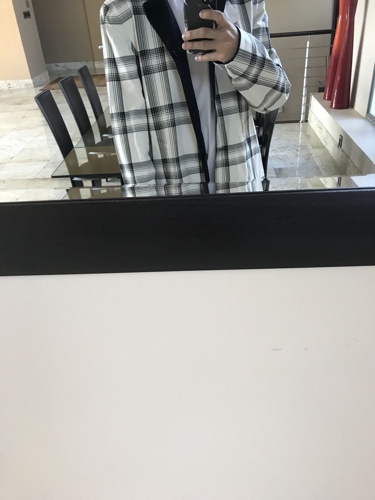 Sandro White Tartan & Navy Reversible Light Coat Size US XL / EU 56 / 4 - 18 Thumbnail