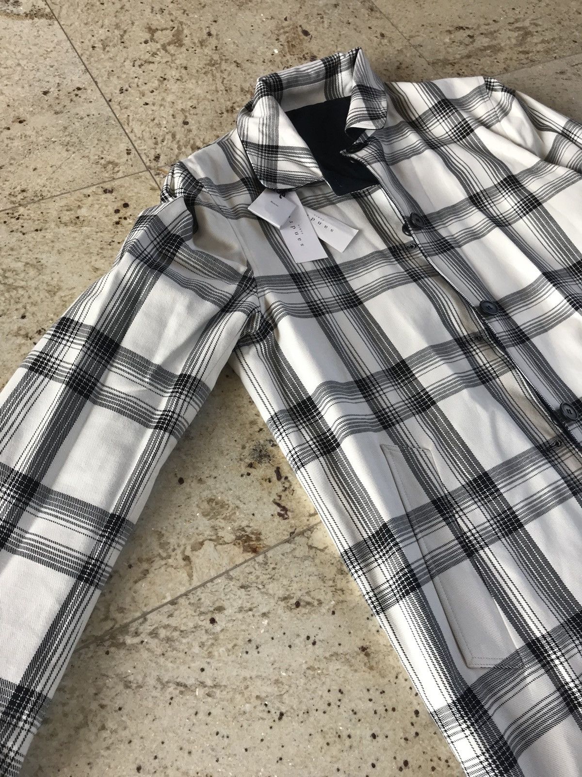 Sandro White Tartan & Navy Reversible Light Coat Size US XL / EU 56 / 4 - 7 Thumbnail