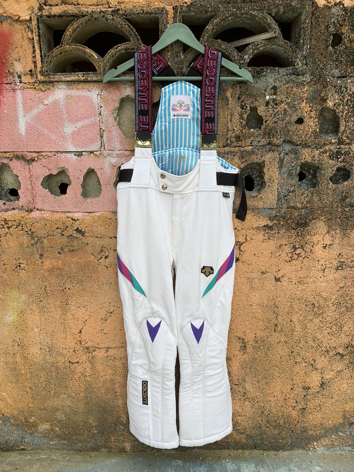 image of Vintage Descente Ski Jumpsuit Overall Pant Skiwear in White, Men's (Size 42)
