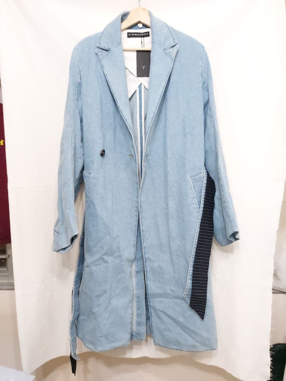 image of Yproject Ss16 Fw15 Aw15 Runway Denim Oversize Sleeve Trench Belt Coat in Light Blue, Men's (Size XS