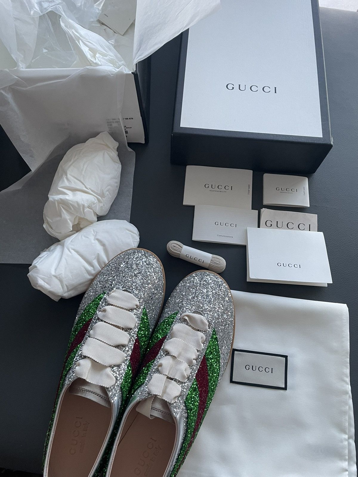 Gucci Super Runway LimitedEdition Crystal Diamond Leather Sneaker Size US 7.5 / EU 40-41 - 22 Thumbnail