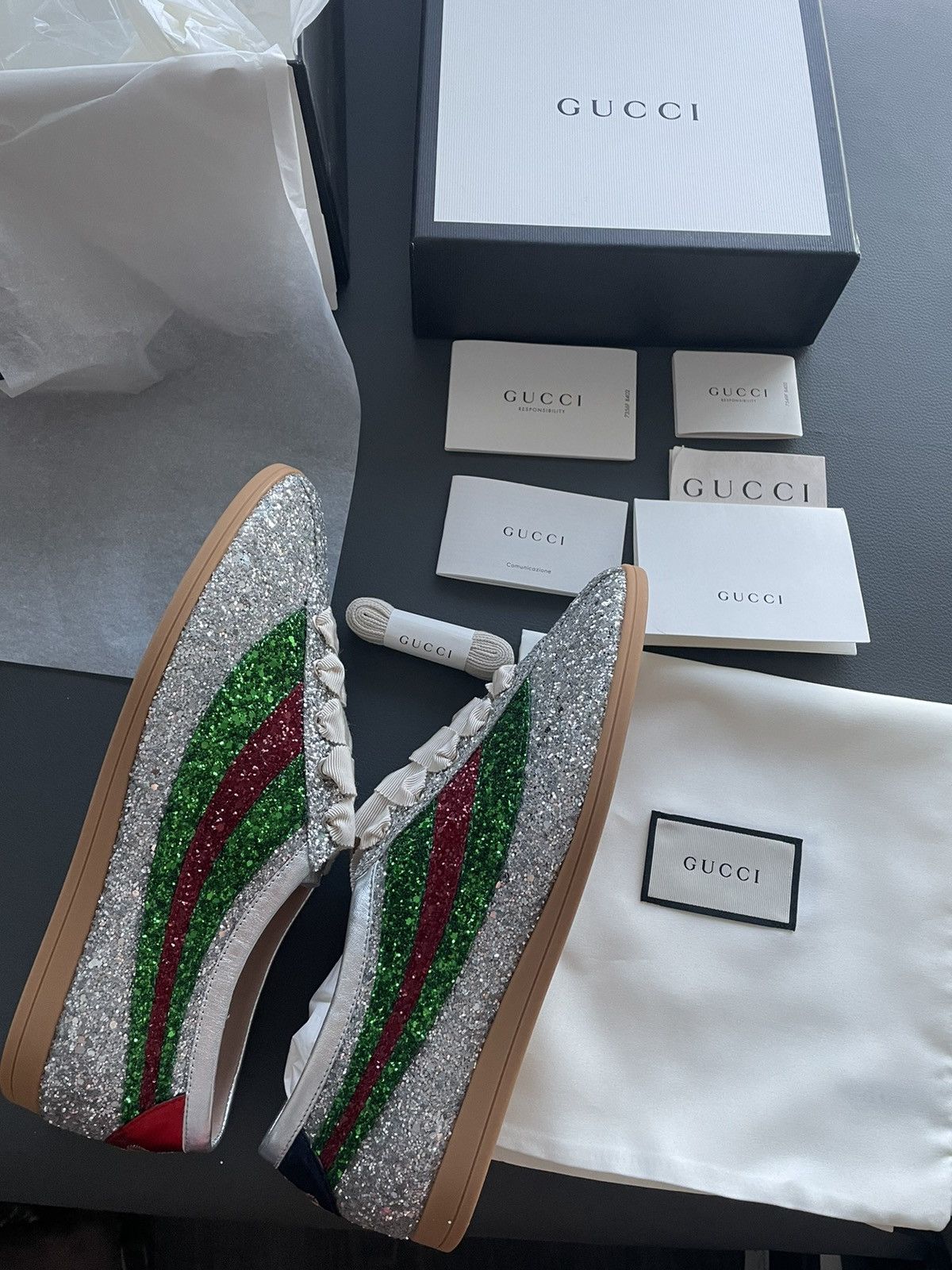 Gucci Super Runway LimitedEdition Crystal Diamond Leather Sneaker Size US 7.5 / EU 40-41 - 14 Thumbnail