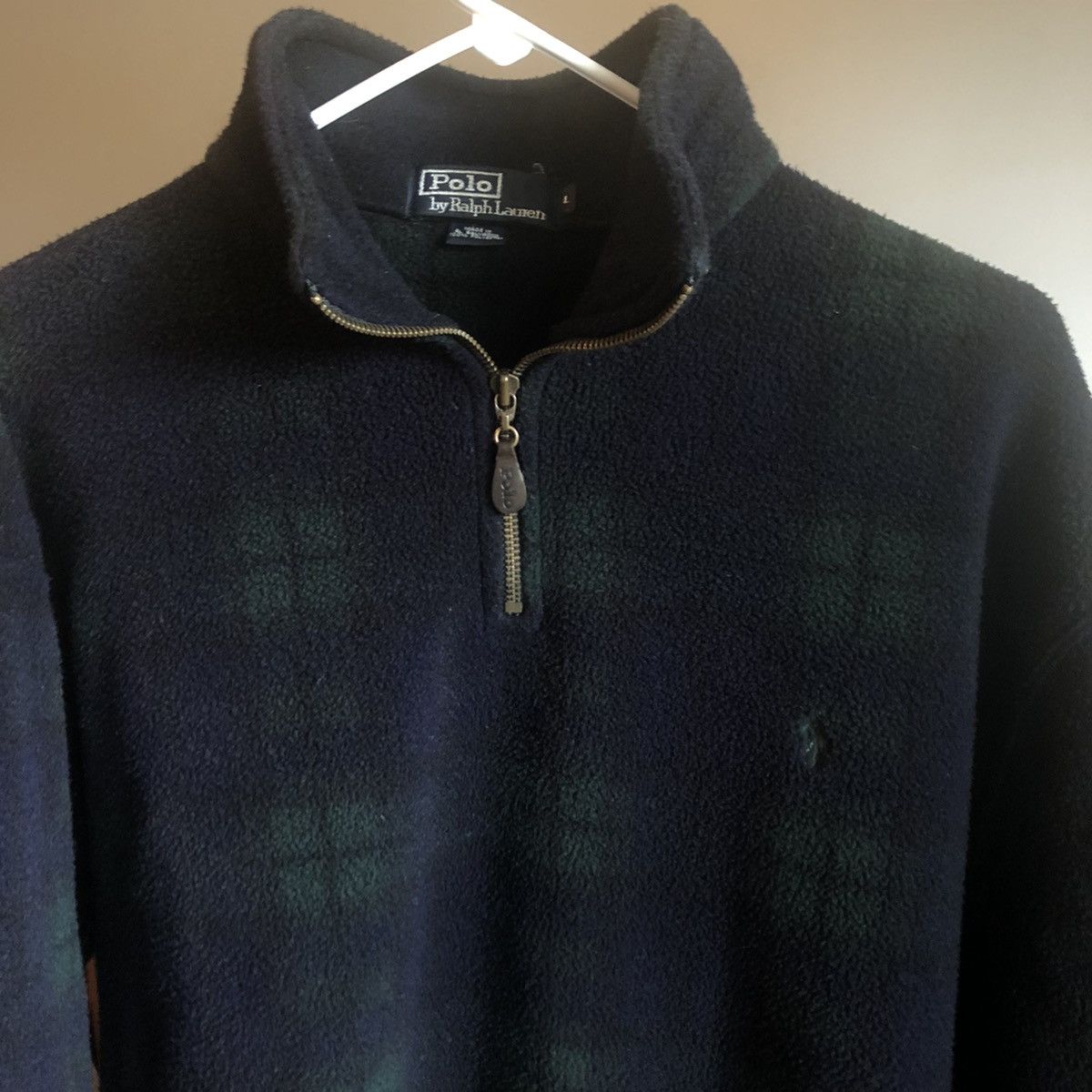 Vintage 90s Polo Ralph Lauren Checked 1/4 Zip Fleece Jacket