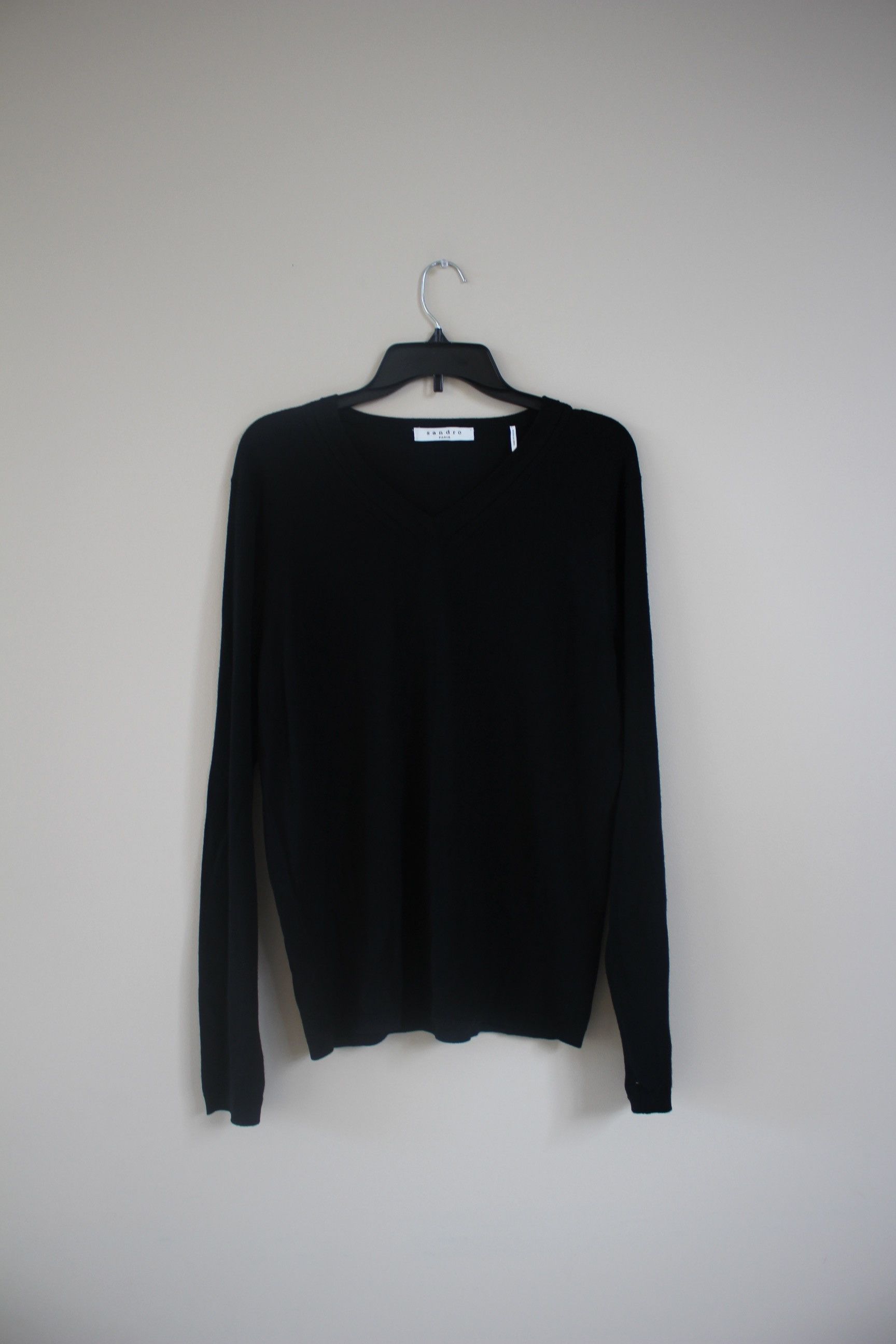 Sandro V Neck Black Sweater Size US L / EU 52-54 / 3 - 1 Thumbnail