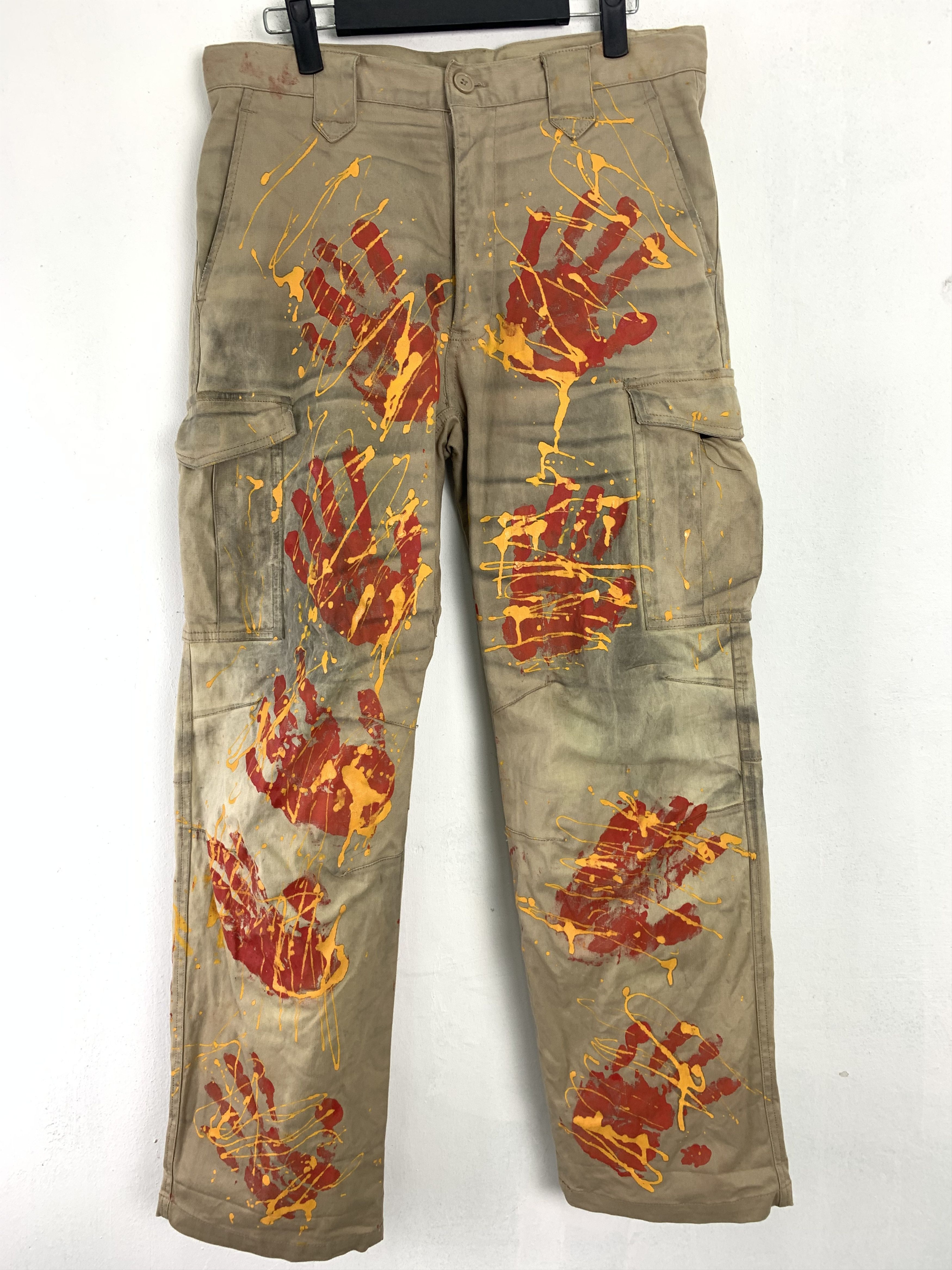 Japanese Brand Cargo Pants Painted Design Hand Vtg Streetwear Size US 30 / EU 46 - 1 Thumbnail