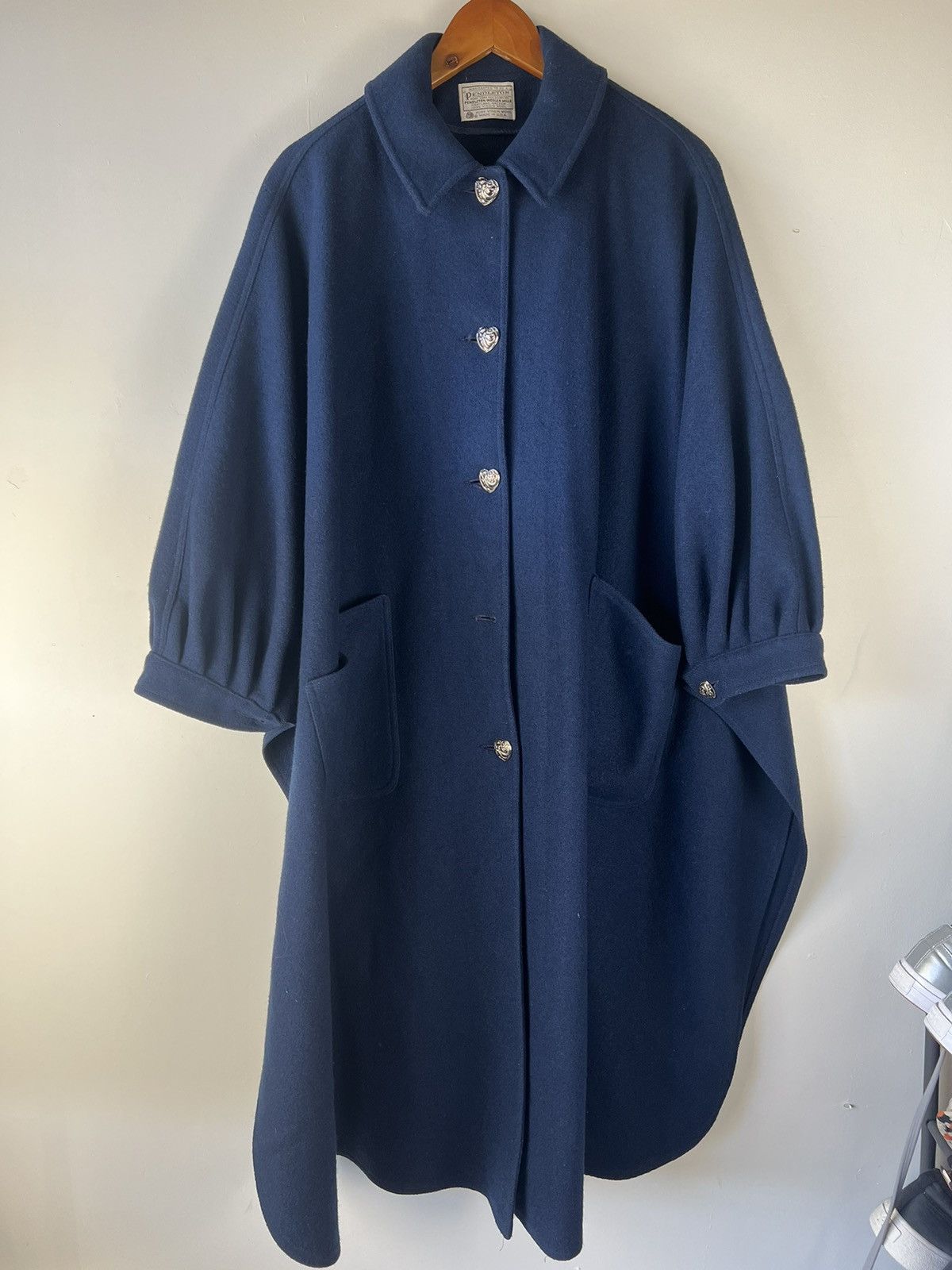 image of Pendleton Poncho Wool Oversize Blanket Coat in Blue, Women's (Size 2XL)