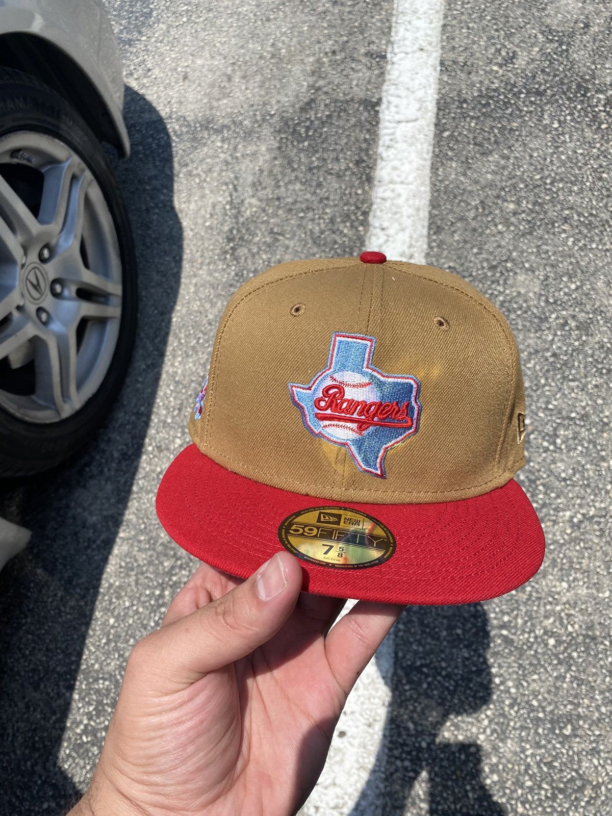 image of New Era Texas Rangers Tan Red Fitted Hat 7 5/8, Men's