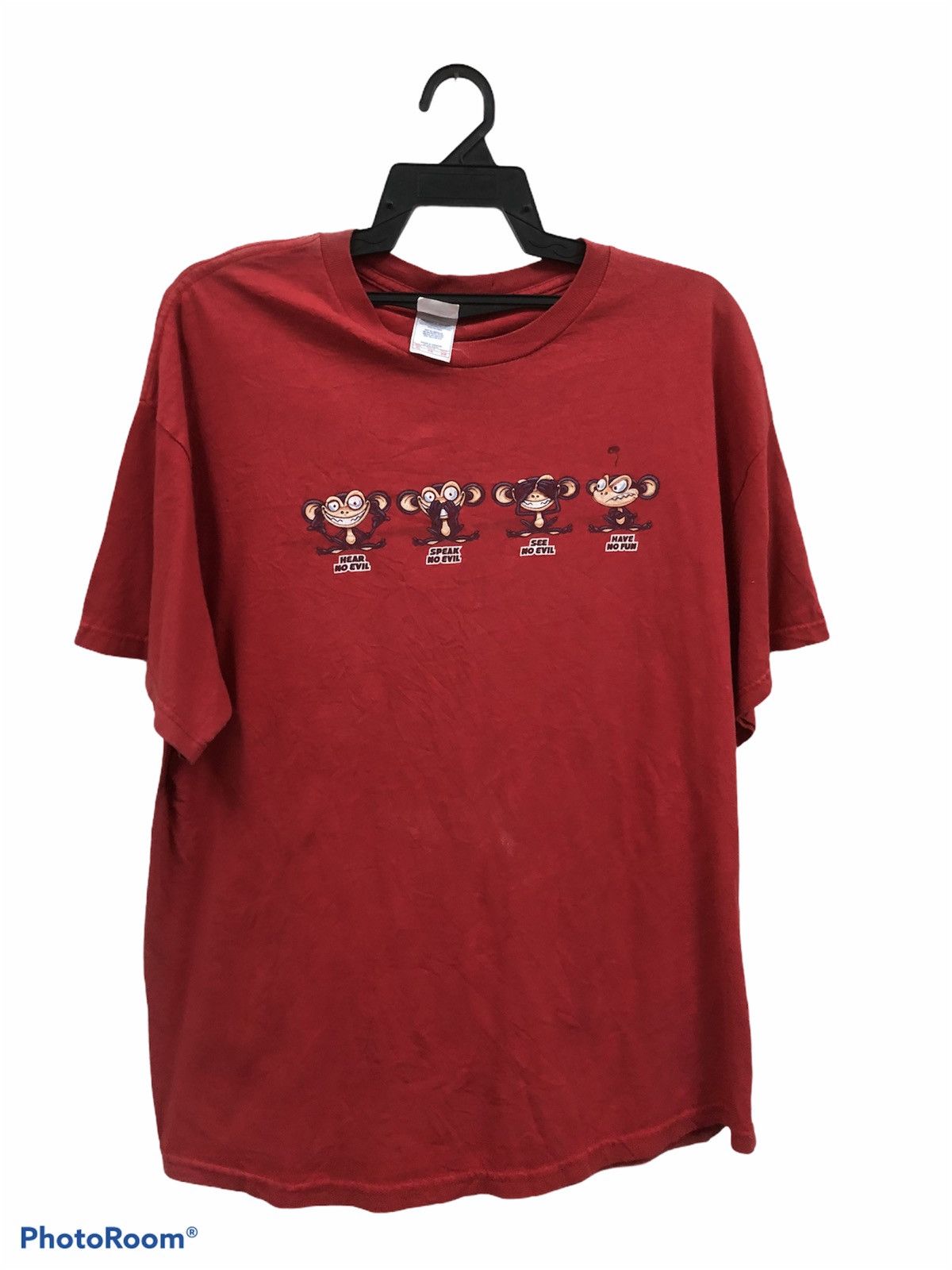 image of Made In USA x Movie Vintage Hear No Evil Speak No Evil See No Evil Have No Fun in Reds (Size XL)