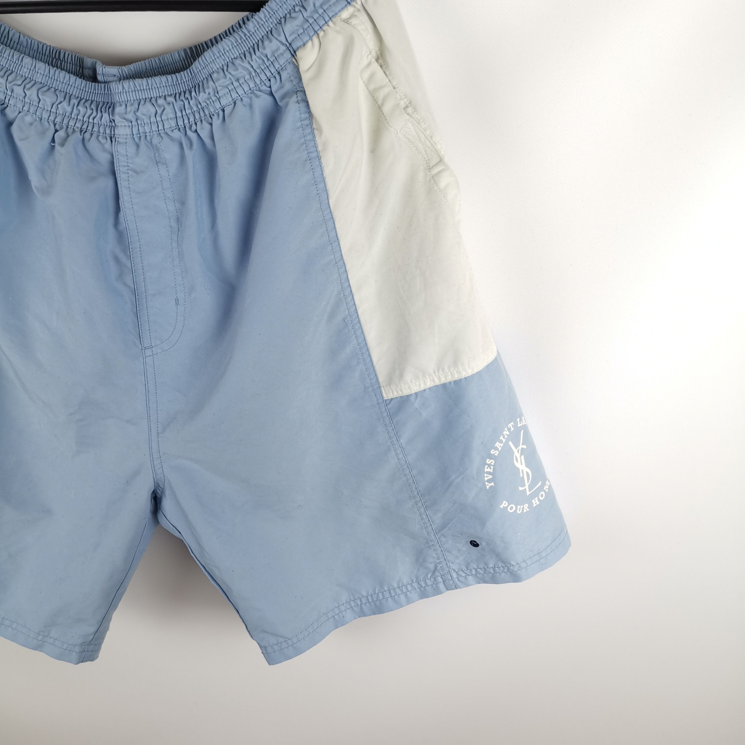 Vintage × Yves Saint Laurent Yves Saint Laurent vintage blue white big logo shorts Size US 36 / EU 52 - 2 Thumbnail