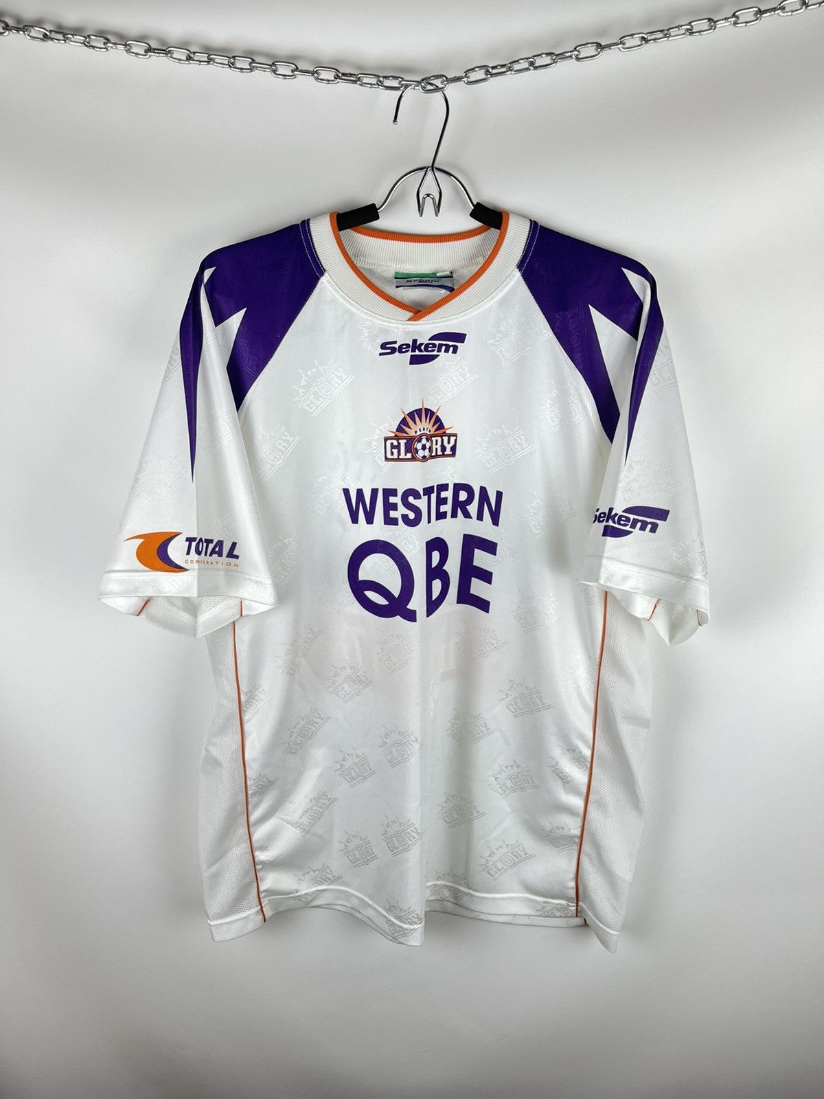 image of Soccer Jersey Sekem Perth Glory 2003 2004 Away Team Signed Jersey in White, Men's (Size Large)