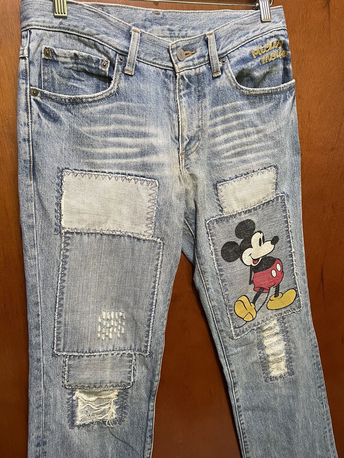 Rare Mickey Mouse Distressed Jeans Patchworks Flaire Cut