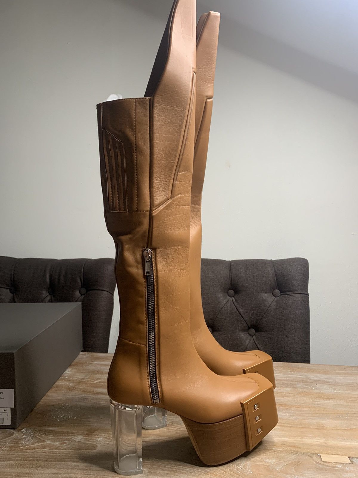image of Rick Owens 1-1 Knee High Wader Kiss Boots Eu41 in Honey, Men's (Size 8)
