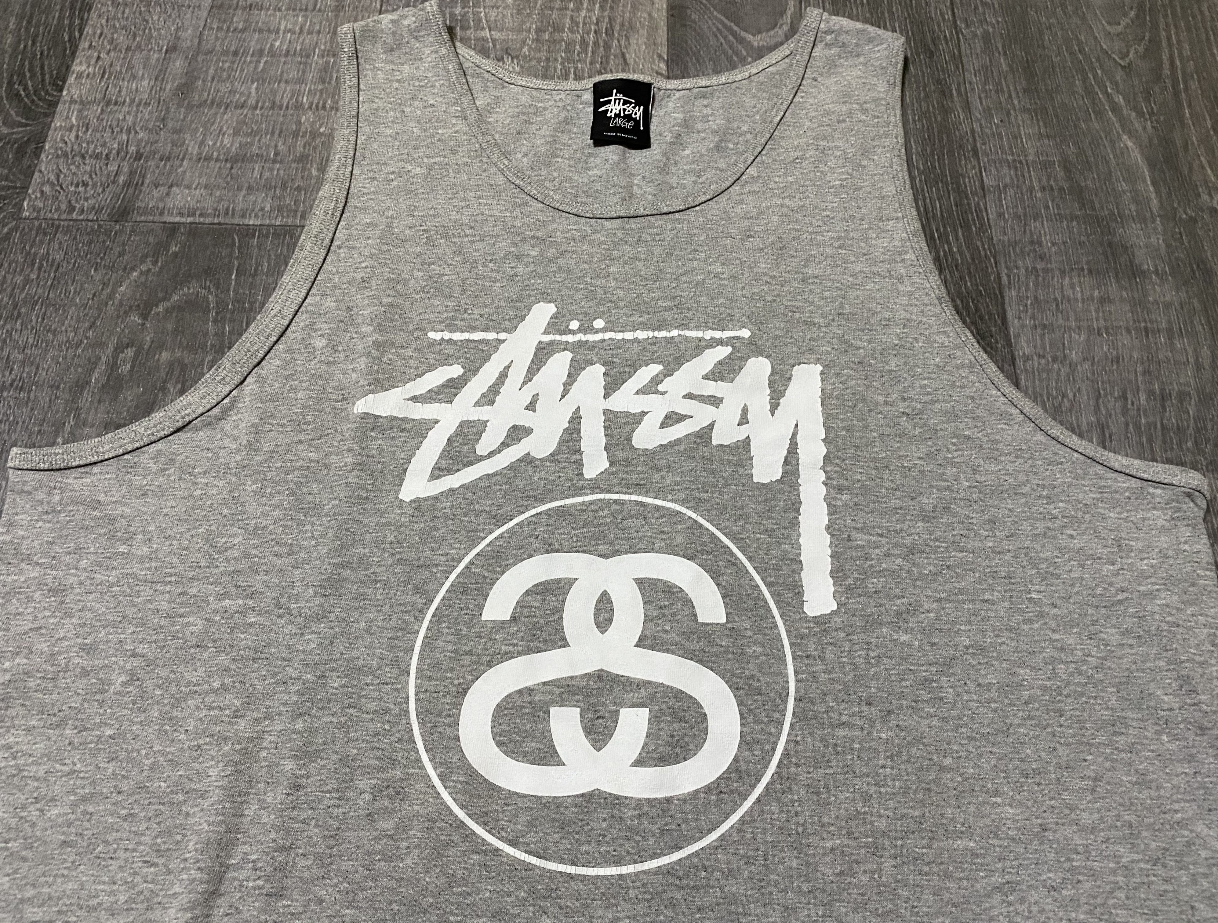 Stussy Stussy Grey Cotton Sleeveless Shirt White Big Logo Tank Top Size US L / EU 52-54 / 3 - 4 Thumbnail