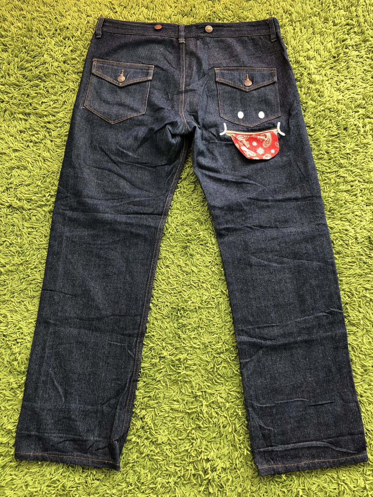 image of Vintage Up Smile Inspired Kapital Design Denim Jeans in Blue, Men's (Size 36)