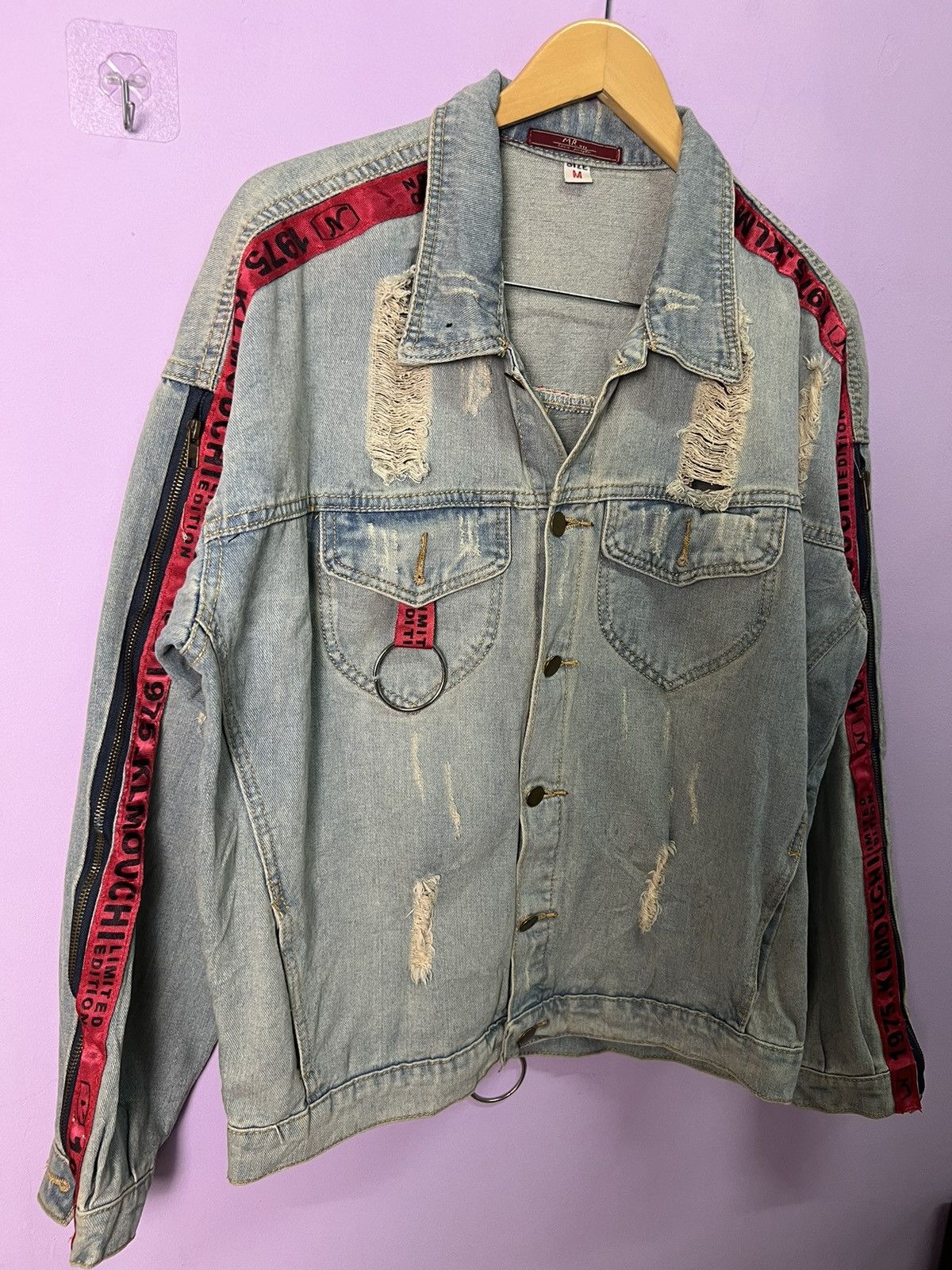 If Six Was Nine 🔥Limited Edition Side Stripe Distressed Denim Jacket Size US L / EU 52-54 / 3 - 5 Thumbnail