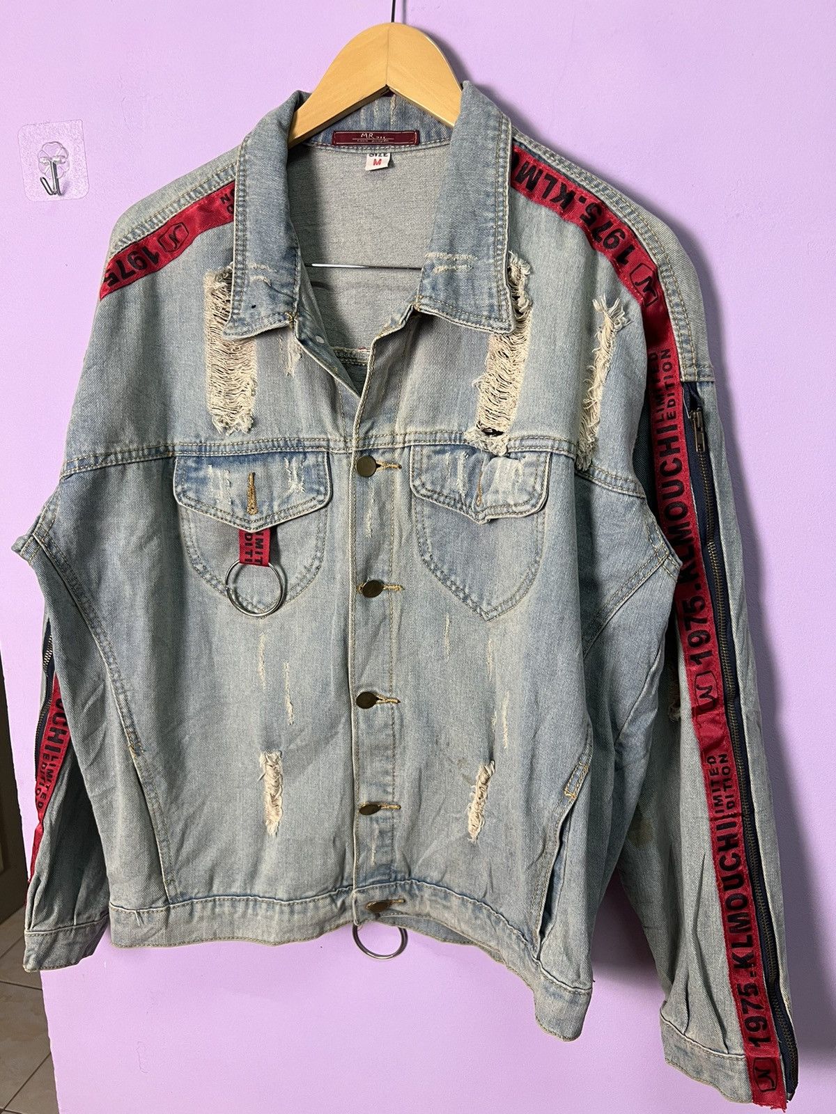 If Six Was Nine 🔥Limited Edition Side Stripe Distressed Denim Jacket Size US L / EU 52-54 / 3 - 6 Thumbnail
