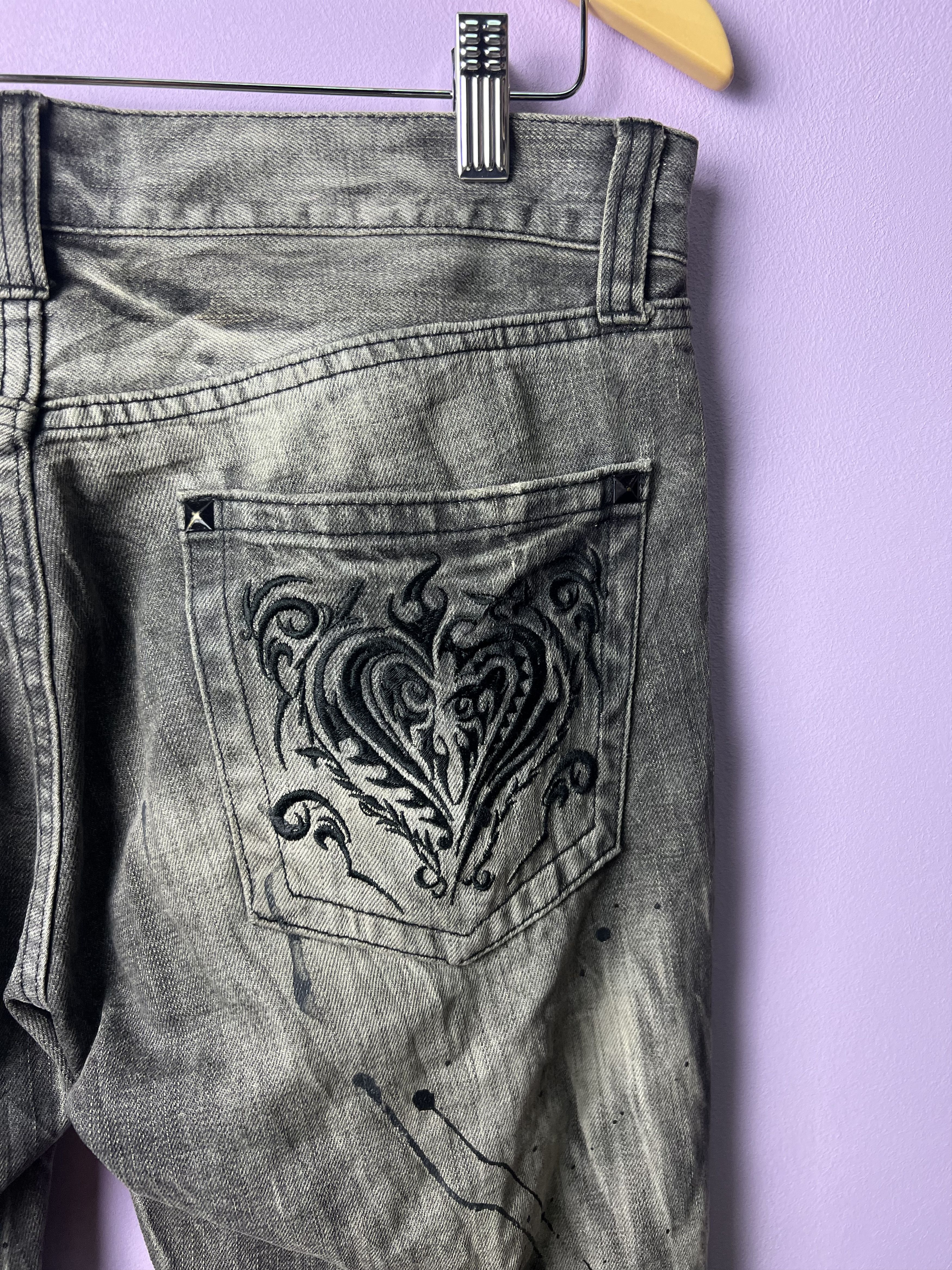 If Six Was Nine 🔥Rare Sorridere Paint Splatter Distressed Denim Size US 33 - 13 Thumbnail