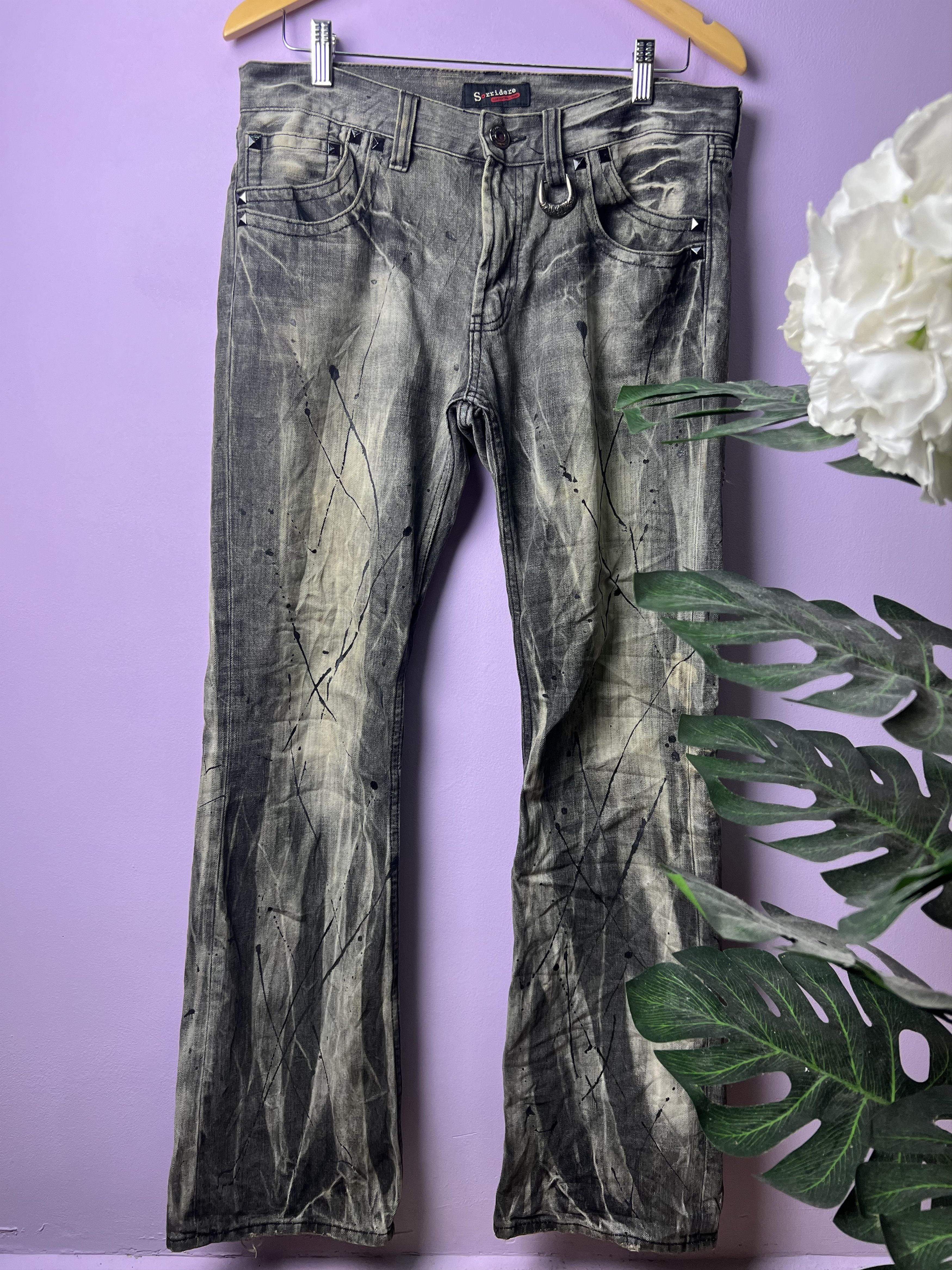 If Six Was Nine 🔥Rare Sorridere Paint Splatter Distressed Denim Size US 33 - 2 Thumbnail