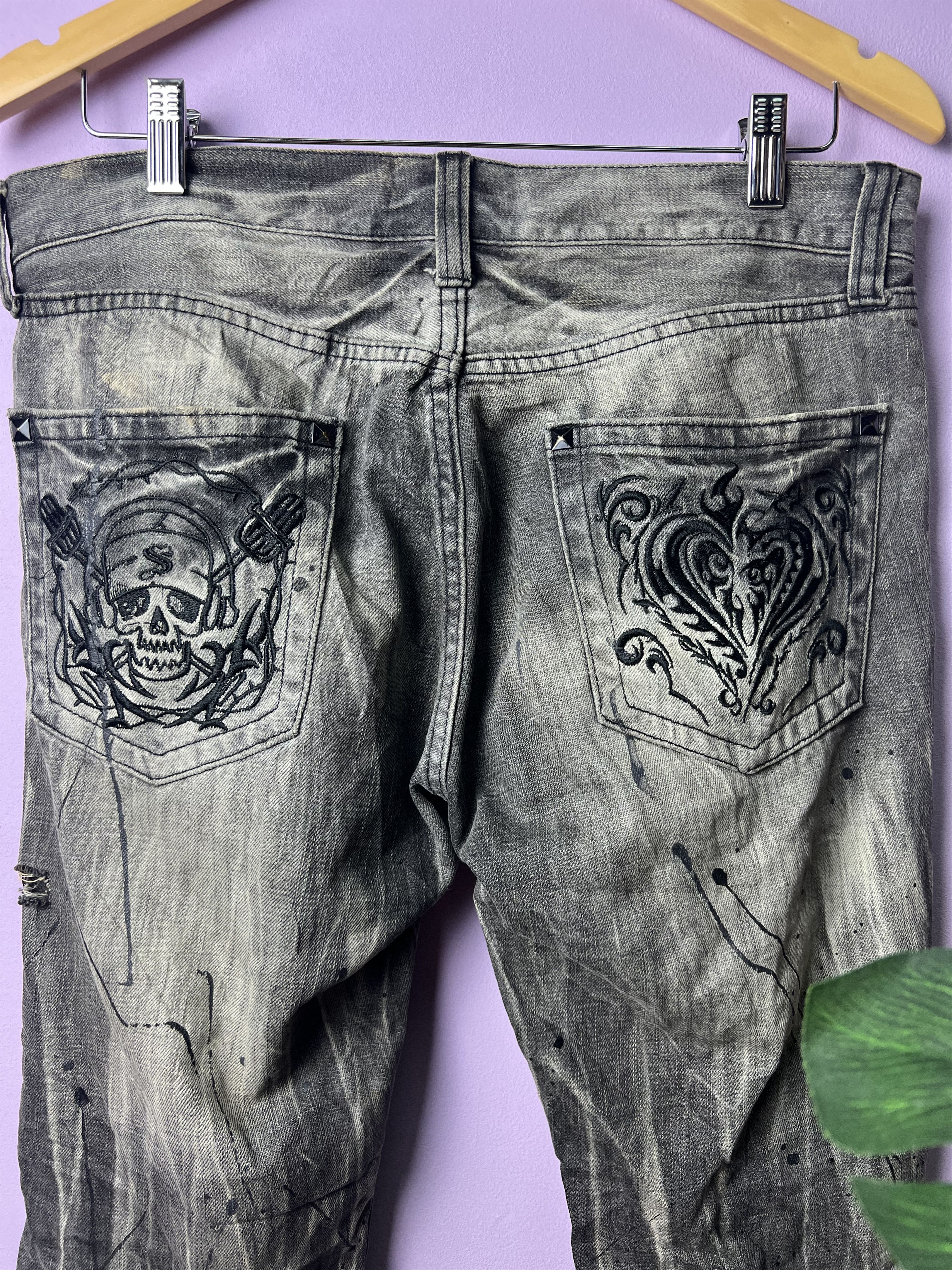 If Six Was Nine 🔥Rare Sorridere Paint Splatter Distressed Denim Size US 33 - 11 Thumbnail