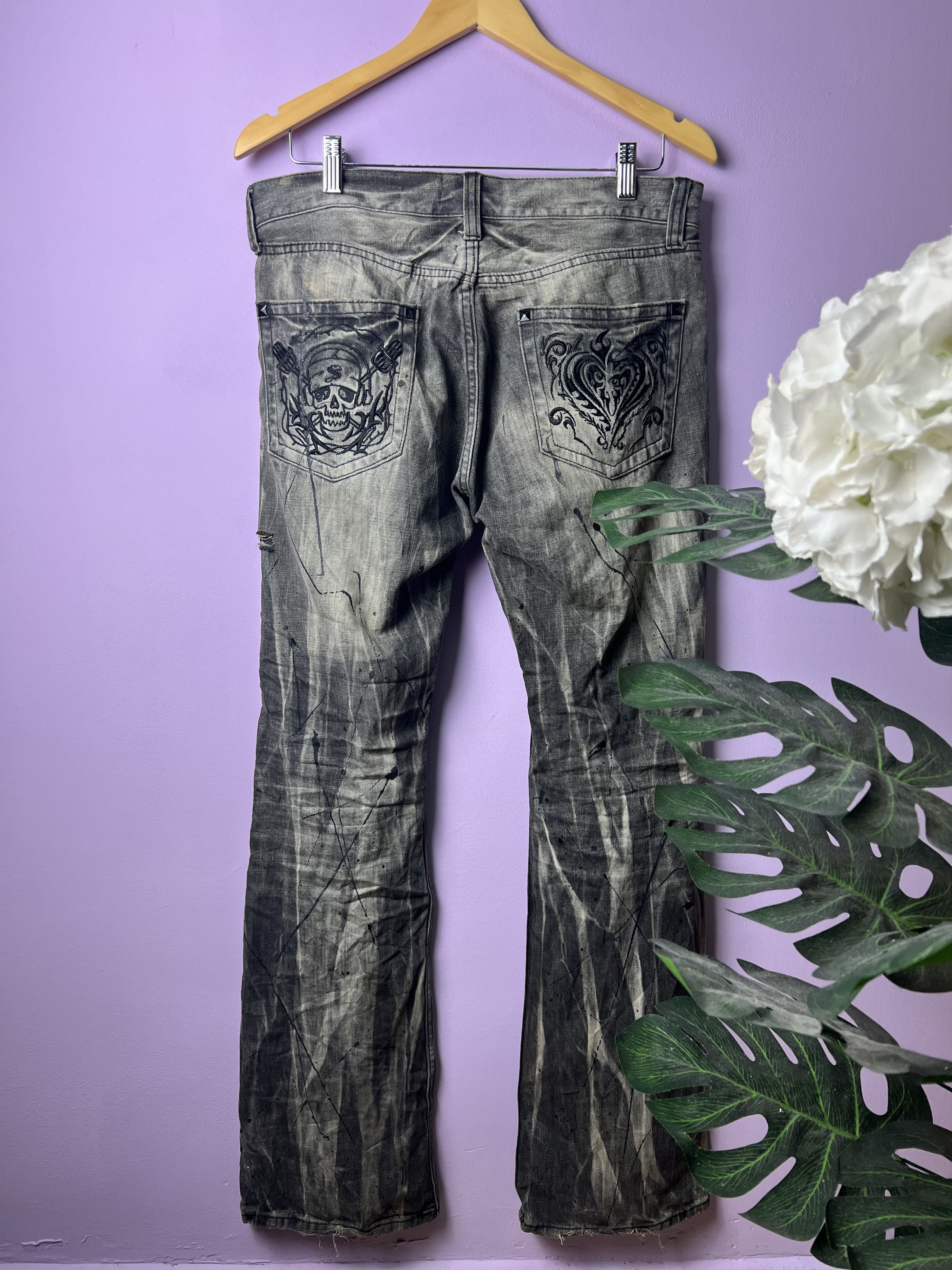 If Six Was Nine 🔥Rare Sorridere Paint Splatter Distressed Denim Size US 33 - 3 Thumbnail