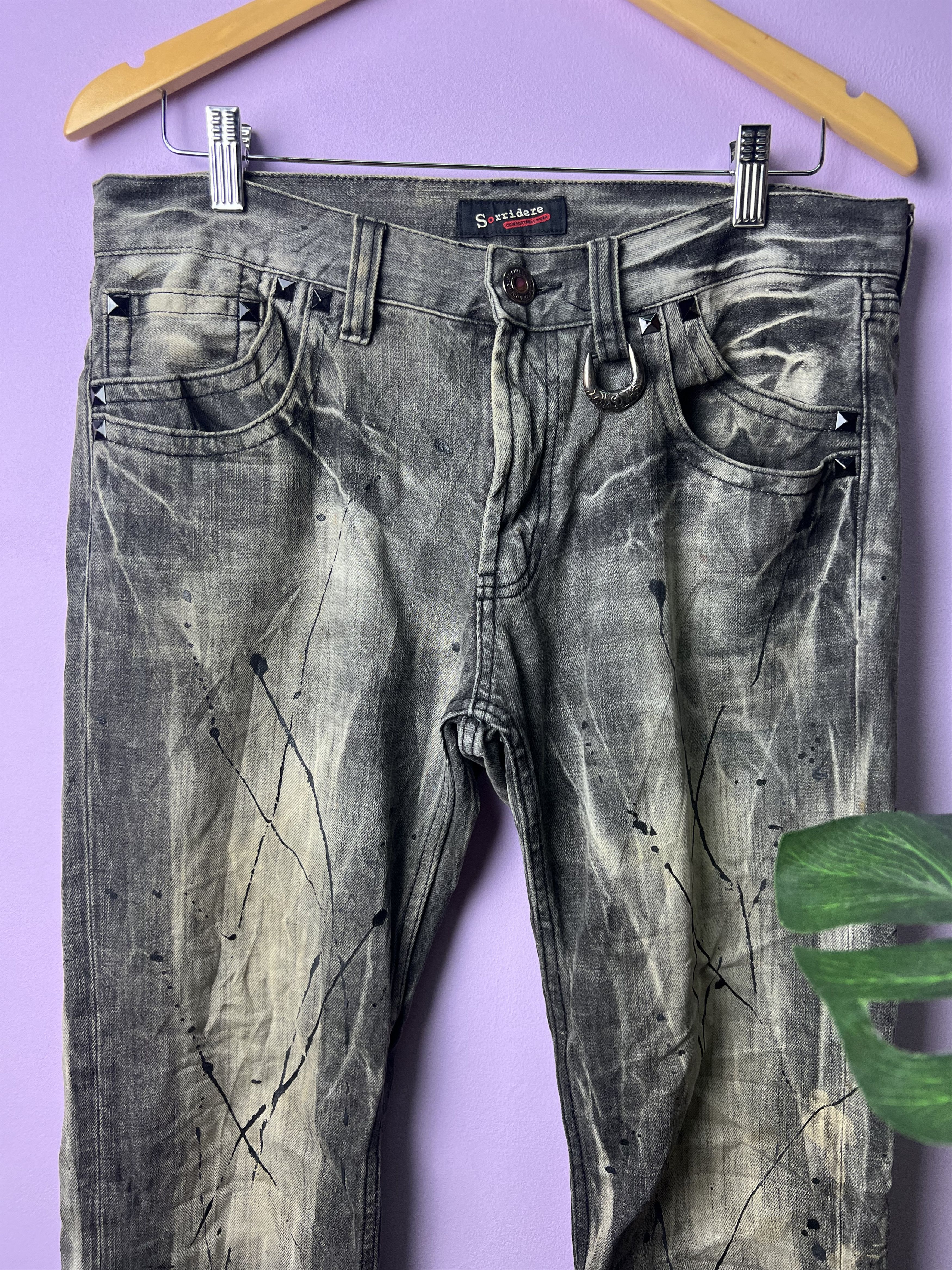 If Six Was Nine 🔥Rare Sorridere Paint Splatter Distressed Denim Size US 33 - 4 Thumbnail