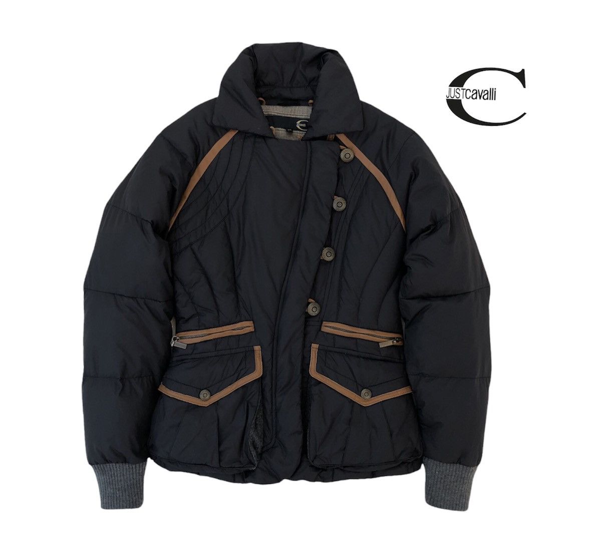 Just Cavalli Justcavalli Puffer Down Feathers Line Leather Women Jacket Size ONE SIZE - 2 Thumbnail