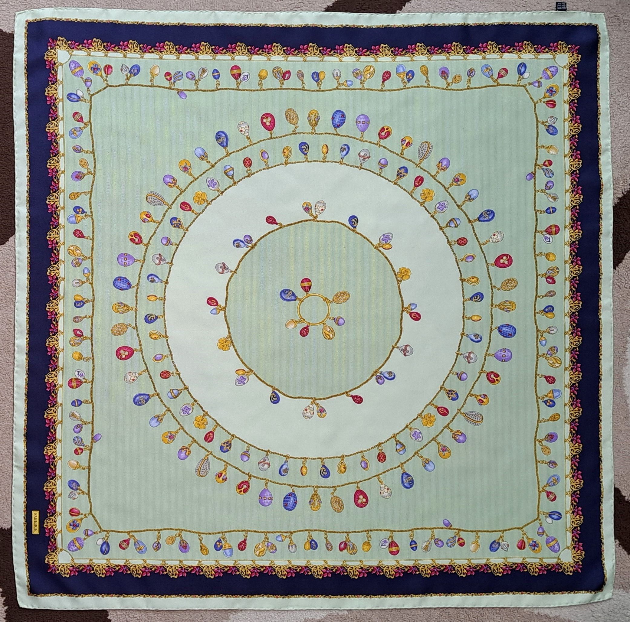 Écharpe Vintage En Soie 100% - 14x125 Cm - Bleu - Jolie Pièce Unisexe Occasion